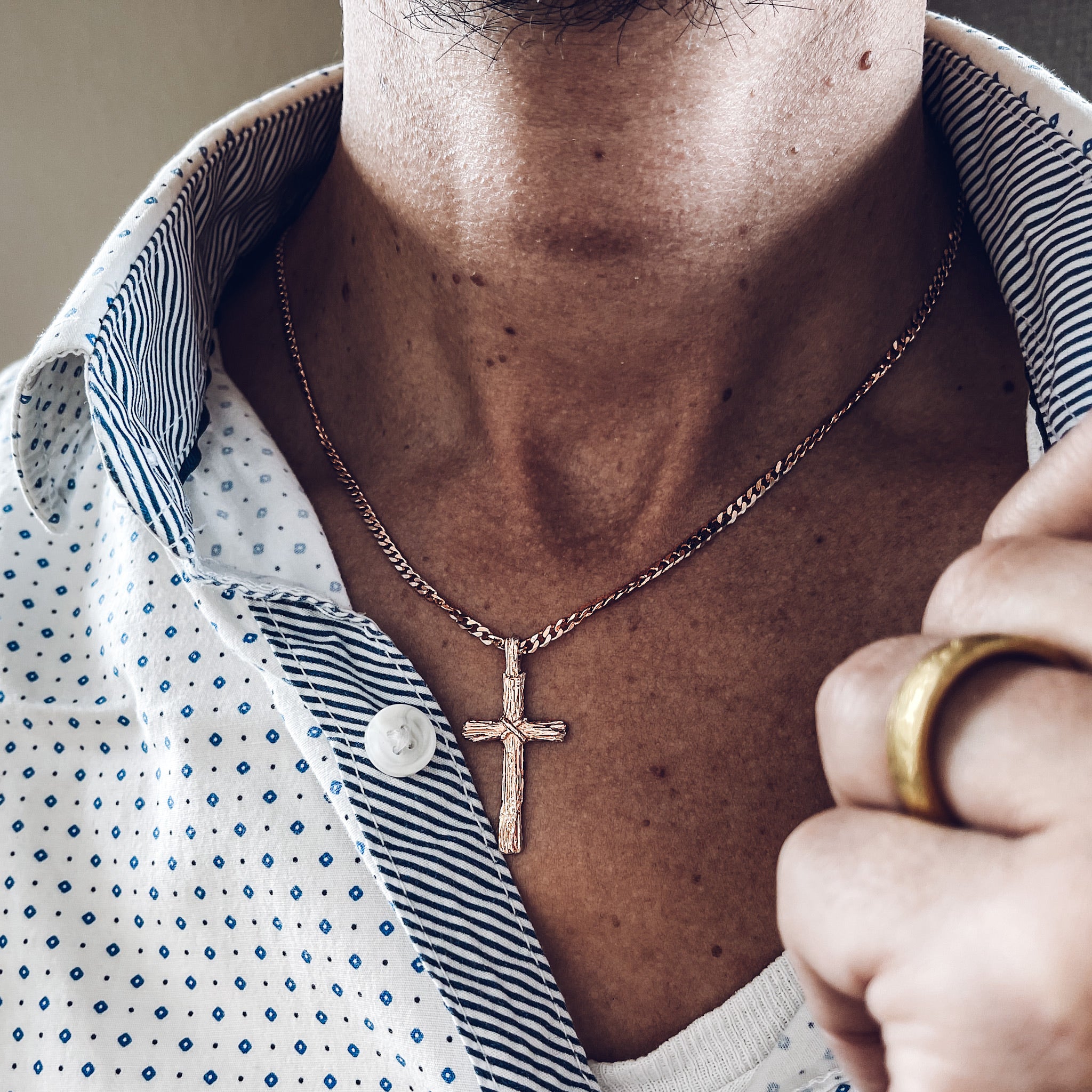 Hand Carved Rose Gold Driftwood Cross