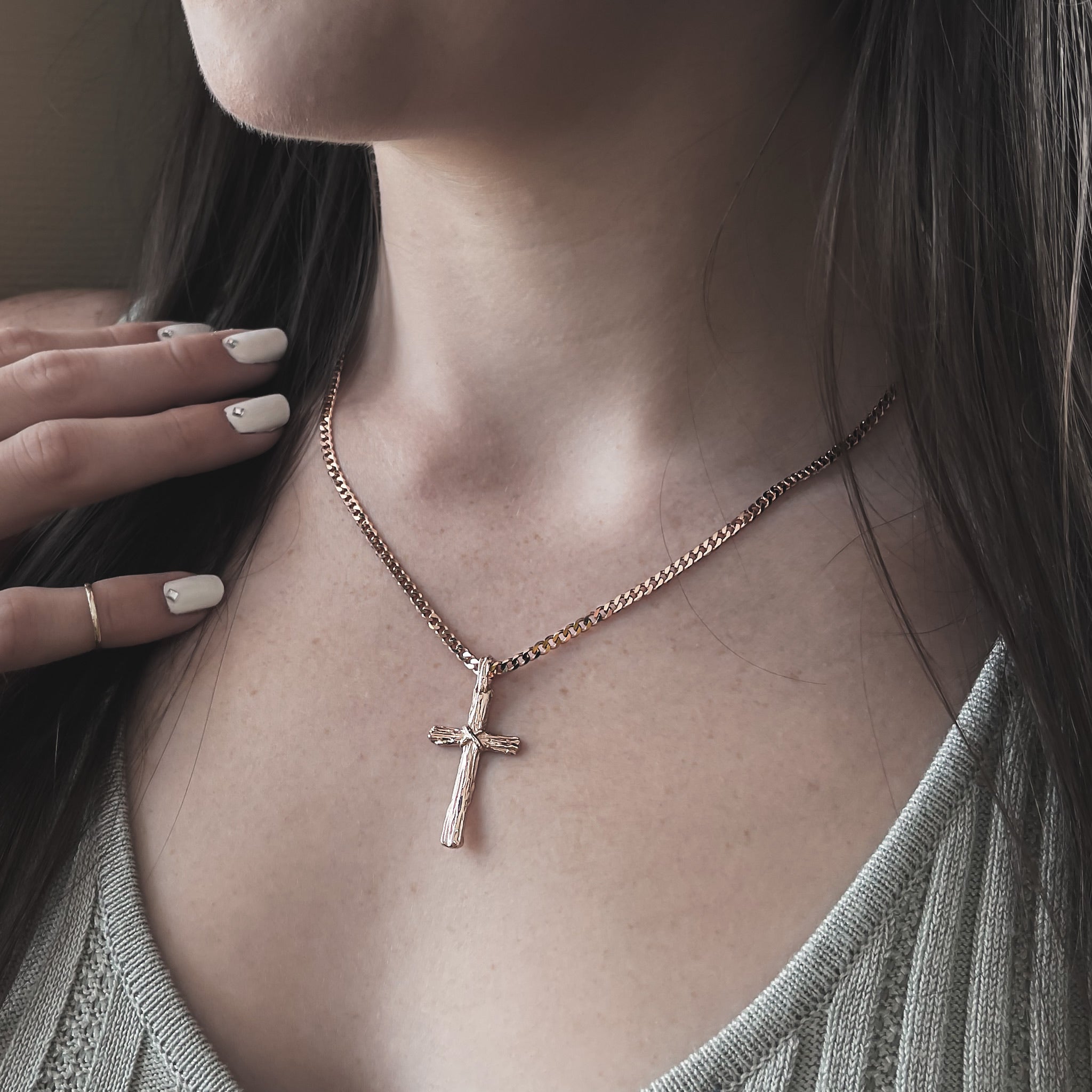 Hand Carved Rose Gold Driftwood Cross