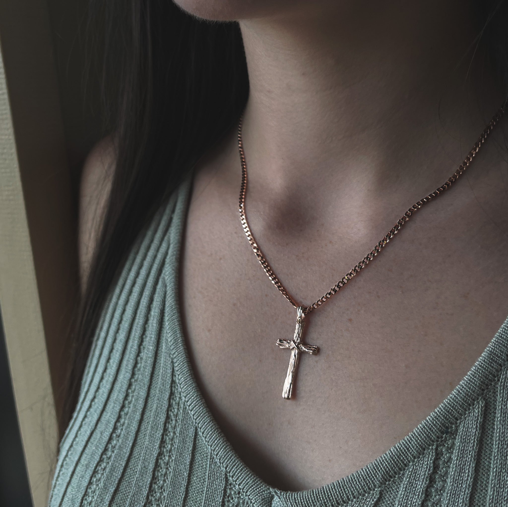 Hand Carved Rose Gold Driftwood Cross