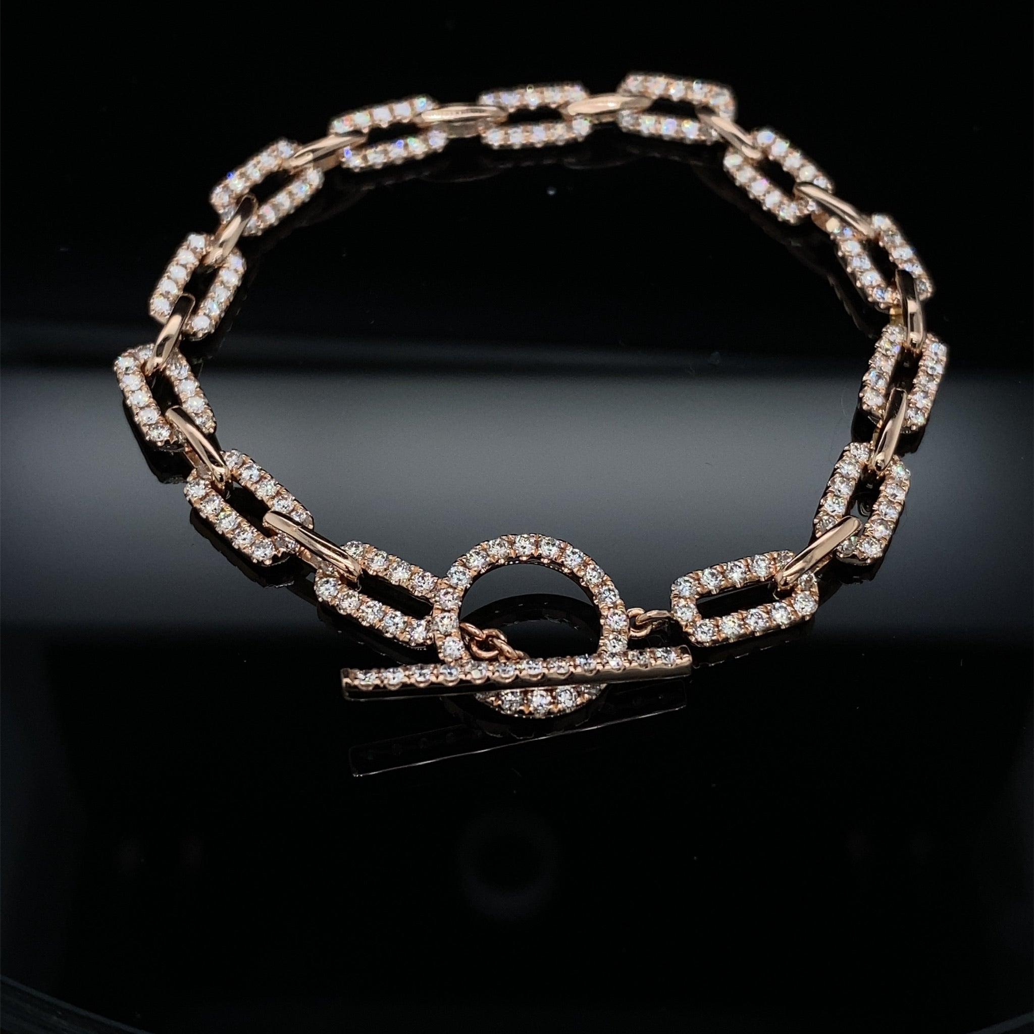 2.54 Glitzy Diamond Paperclip Link Rose Gold Bracelet