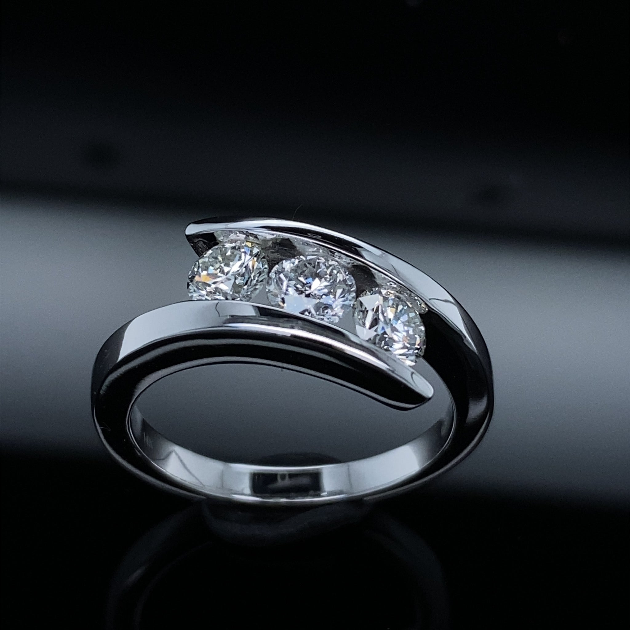 Sleek Three Stone Diamond Bypass Ring 1ct