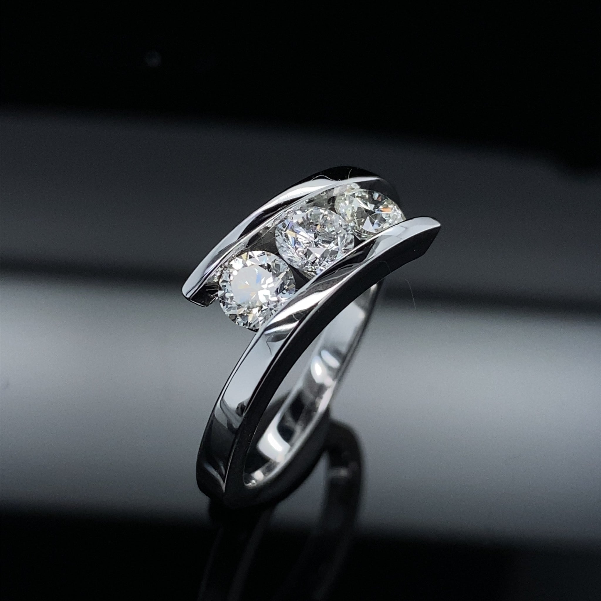 Sleek Three Stone Diamond Bypass Ring 1ct