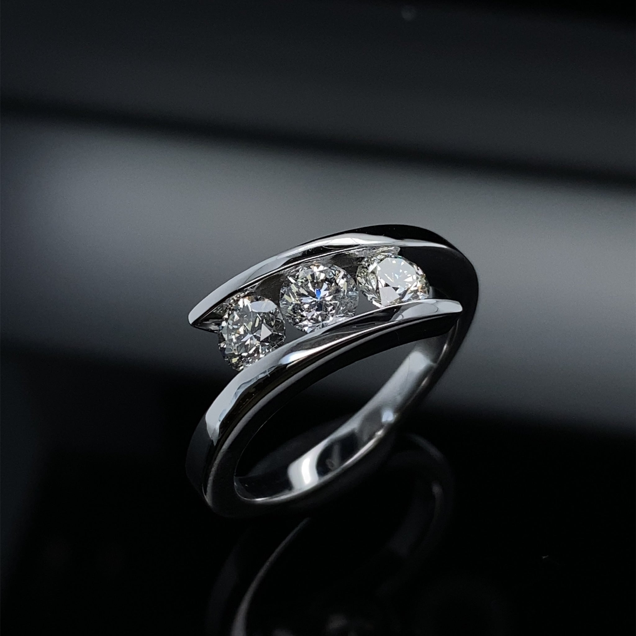 Sleek Three Stone Diamond Bypass Ring 1ct