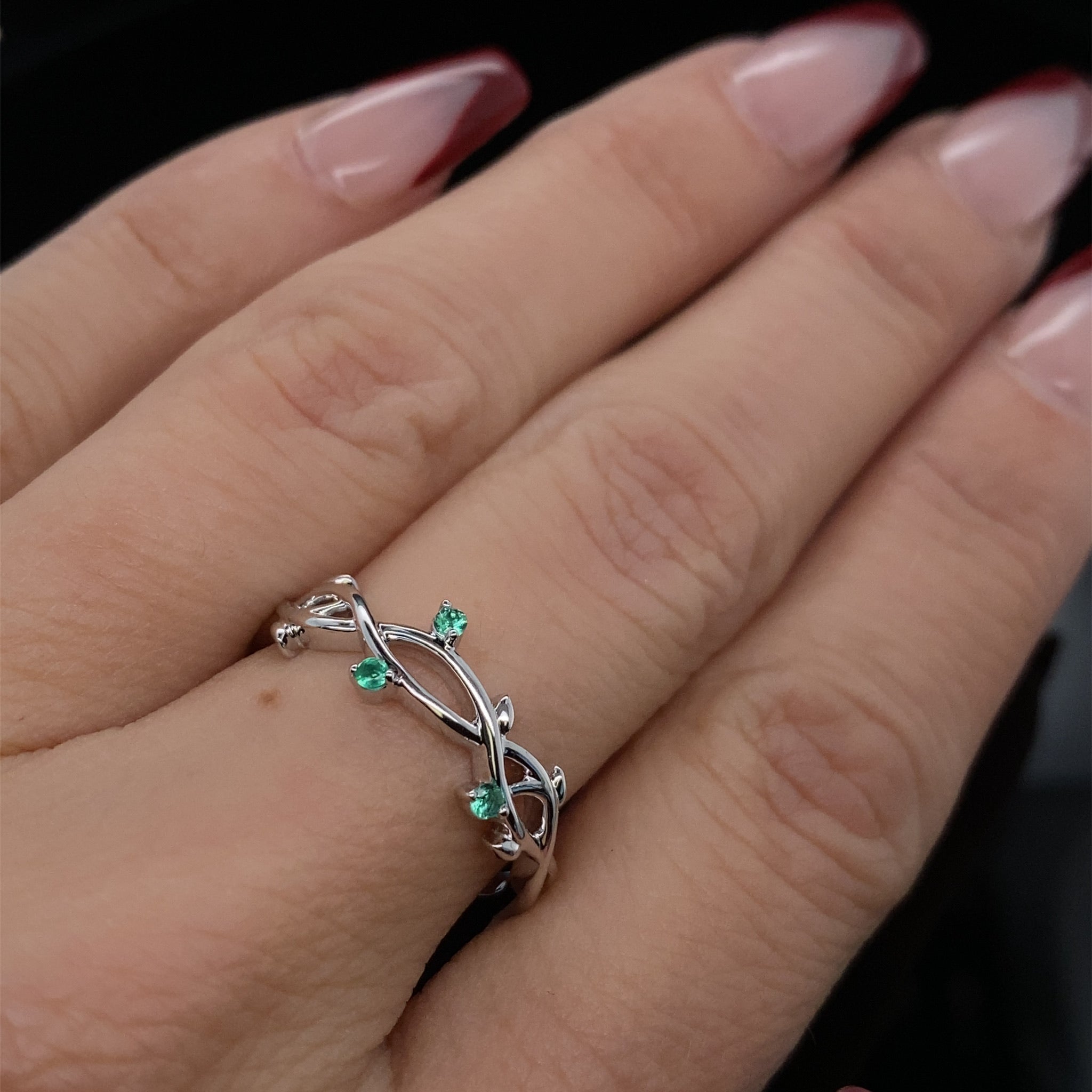 Leaves of Emerald Vines of Gold Ring