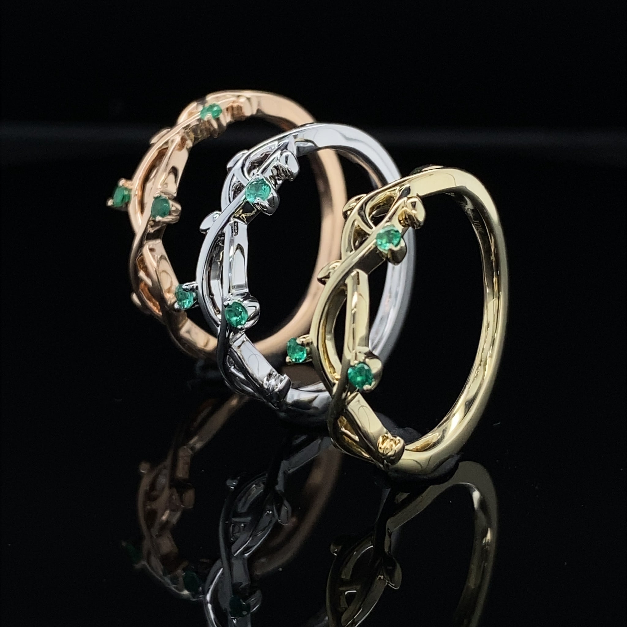 Leaves of Emerald Vines of Gold Ring