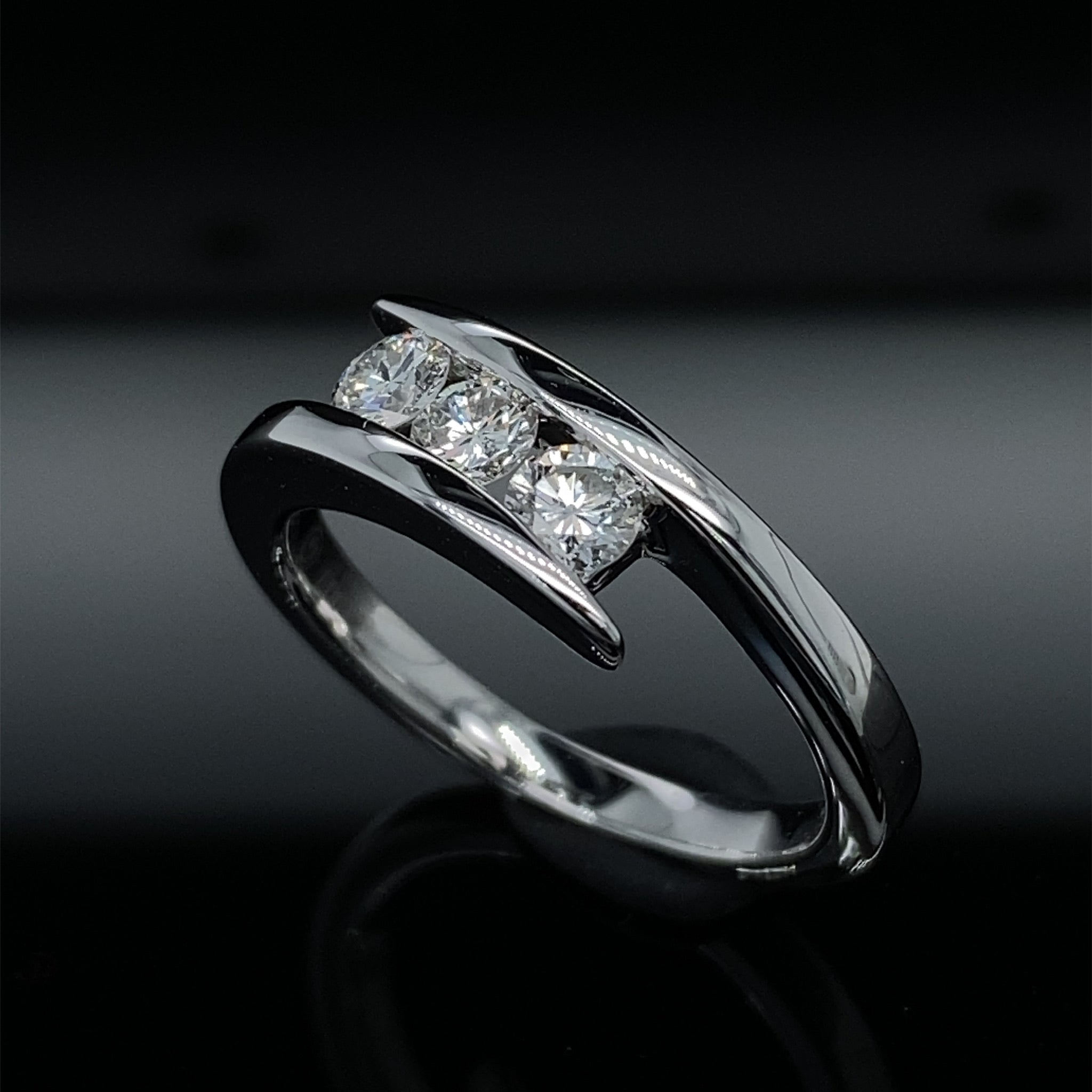 Sleek Three Stone Diamond Bypass Ring 1ct