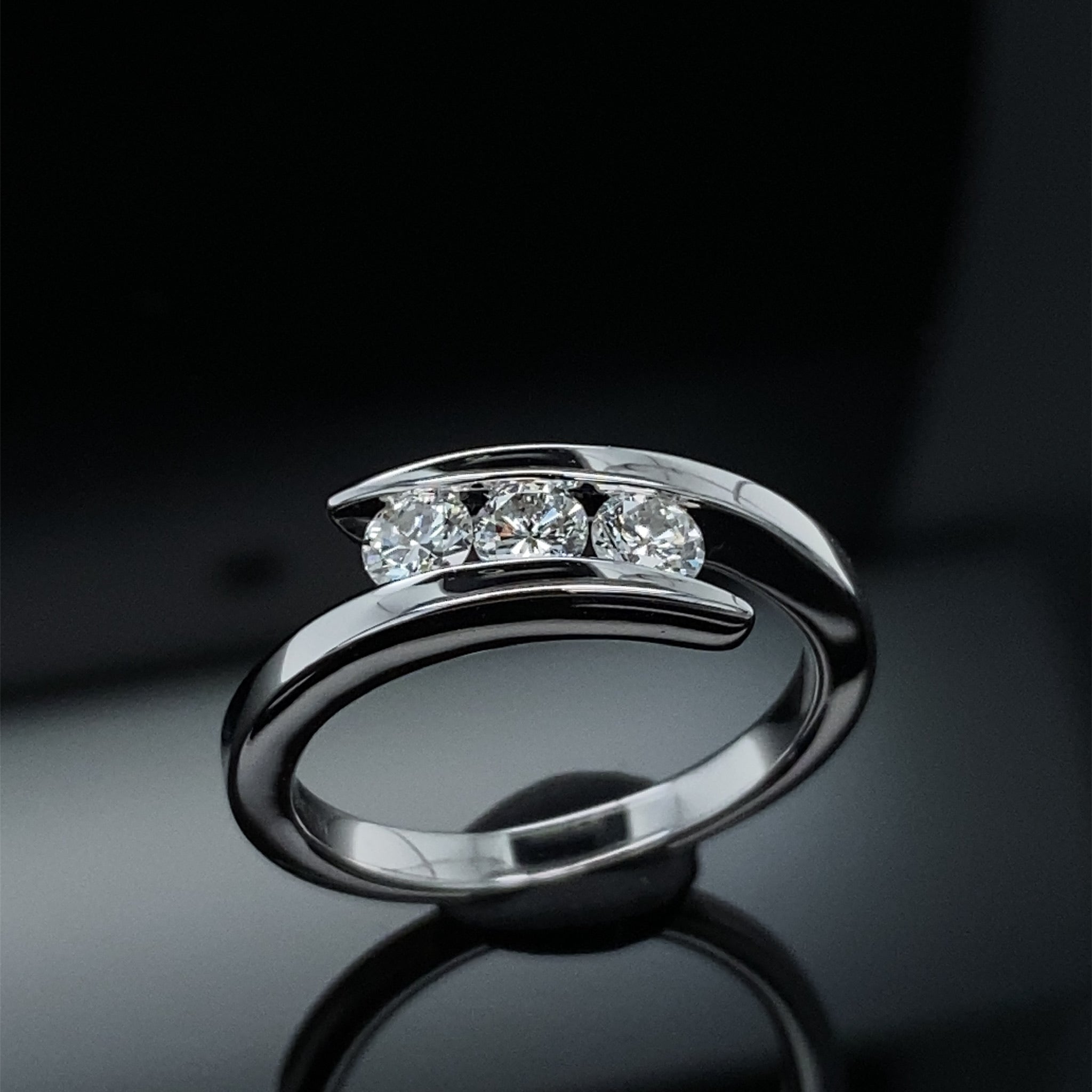 Sleek Three Stone Diamond Bypass Ring 1ct