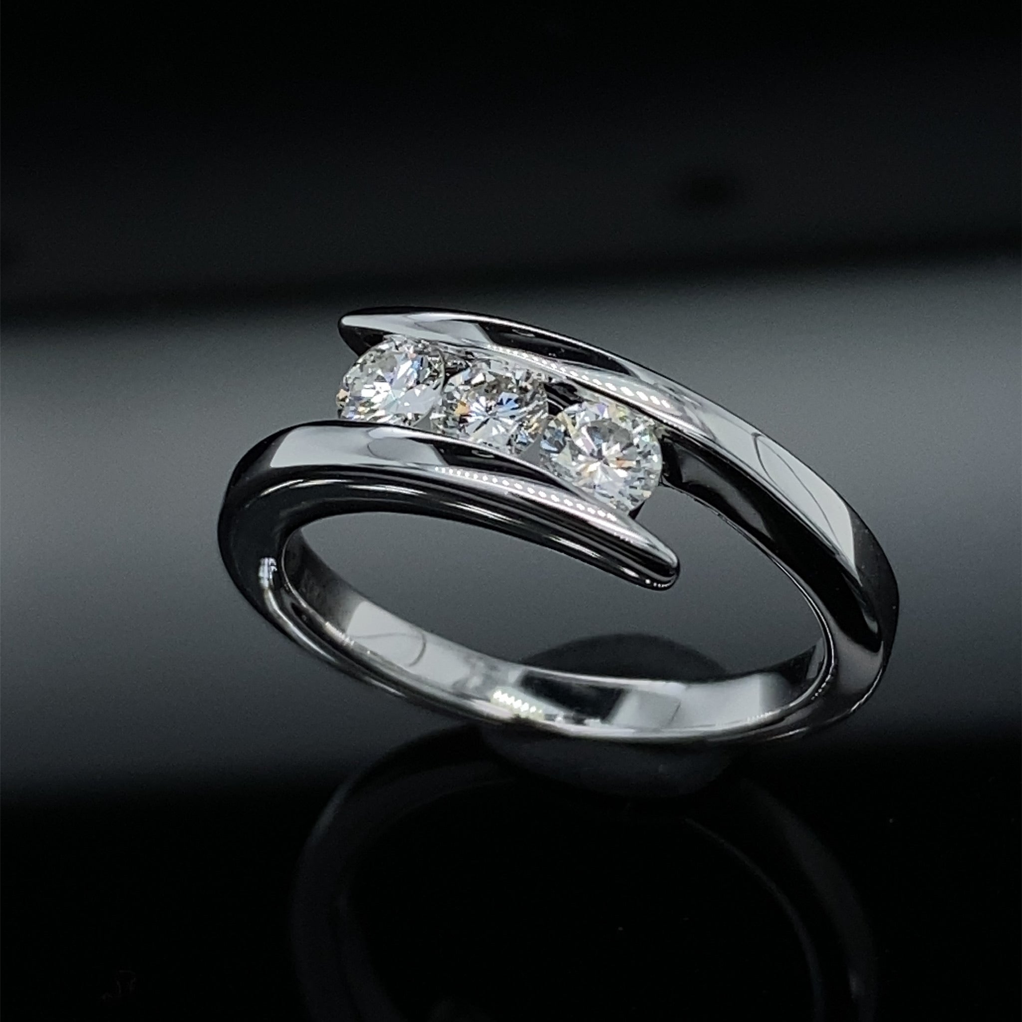 Sleek Three Stone Diamond Bypass Ring 1ct