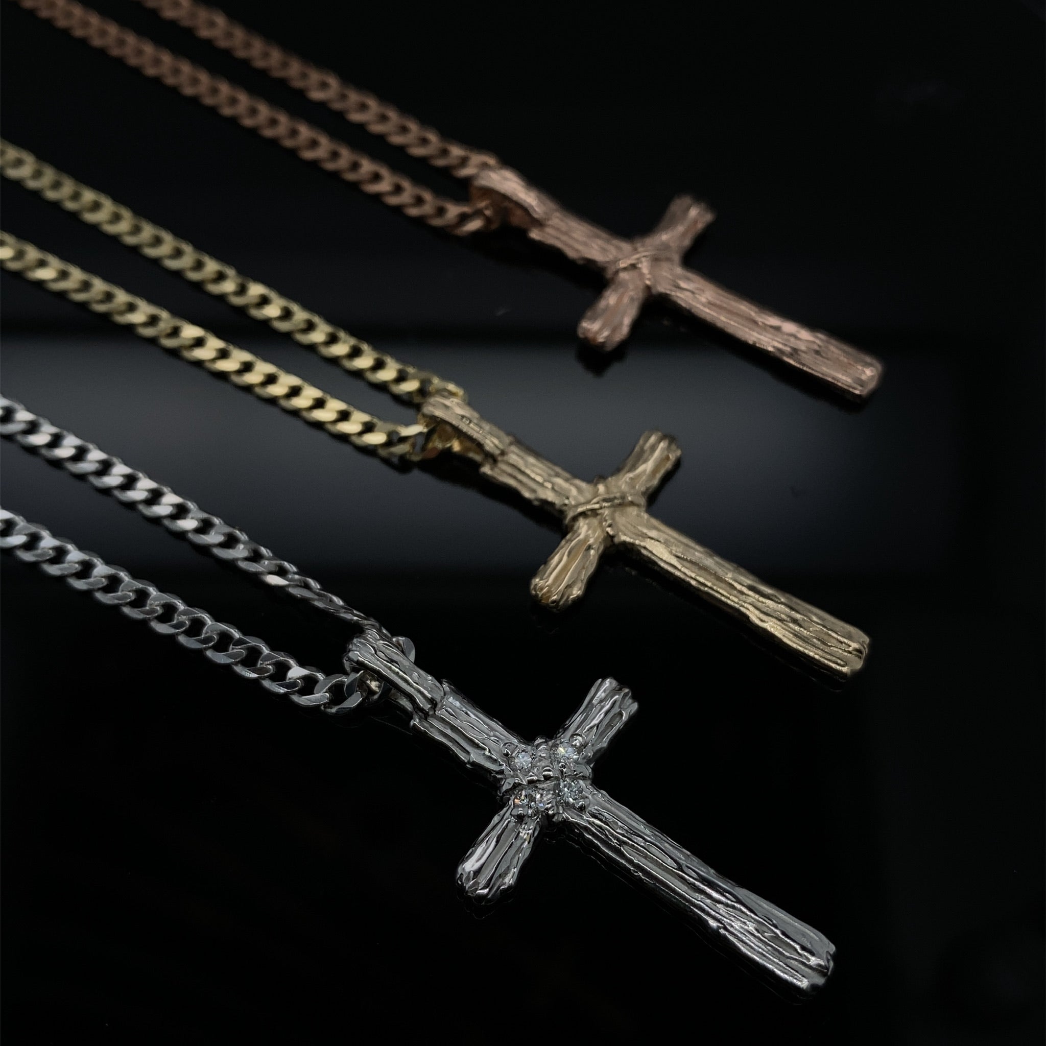 Diamond Driftwood Cross Necklace in 14k White Gold