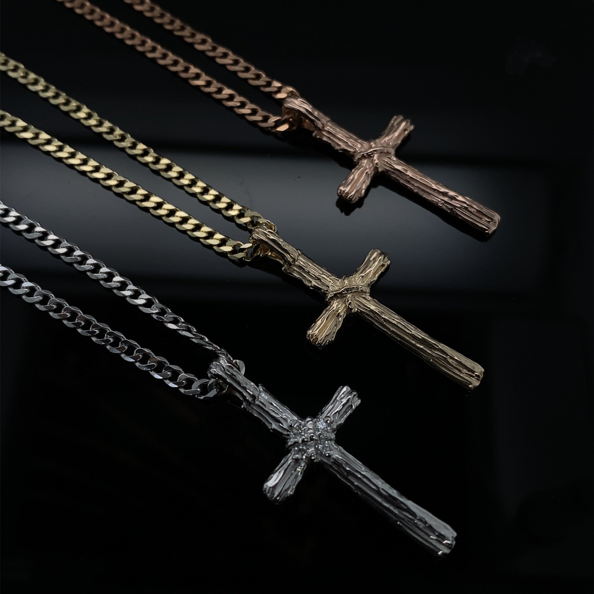 Diamond Driftwood Cross Necklace in 14k White Gold