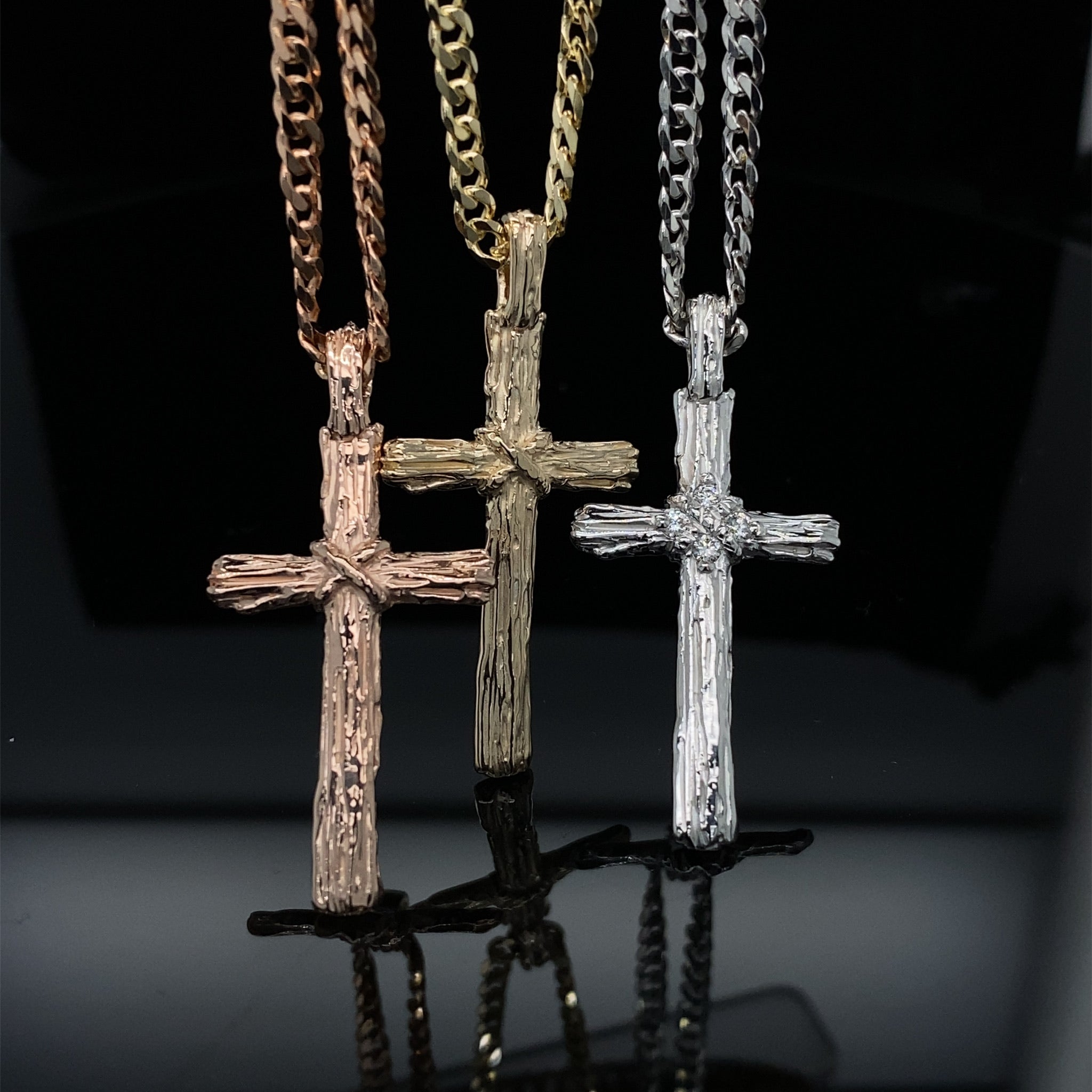 Diamond Driftwood Cross Necklace in 14k White Gold