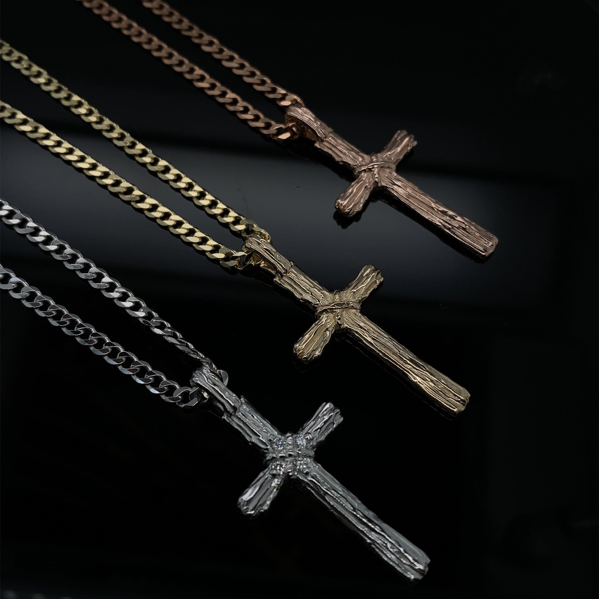 Diamond Driftwood Cross Necklace in 14k White Gold
