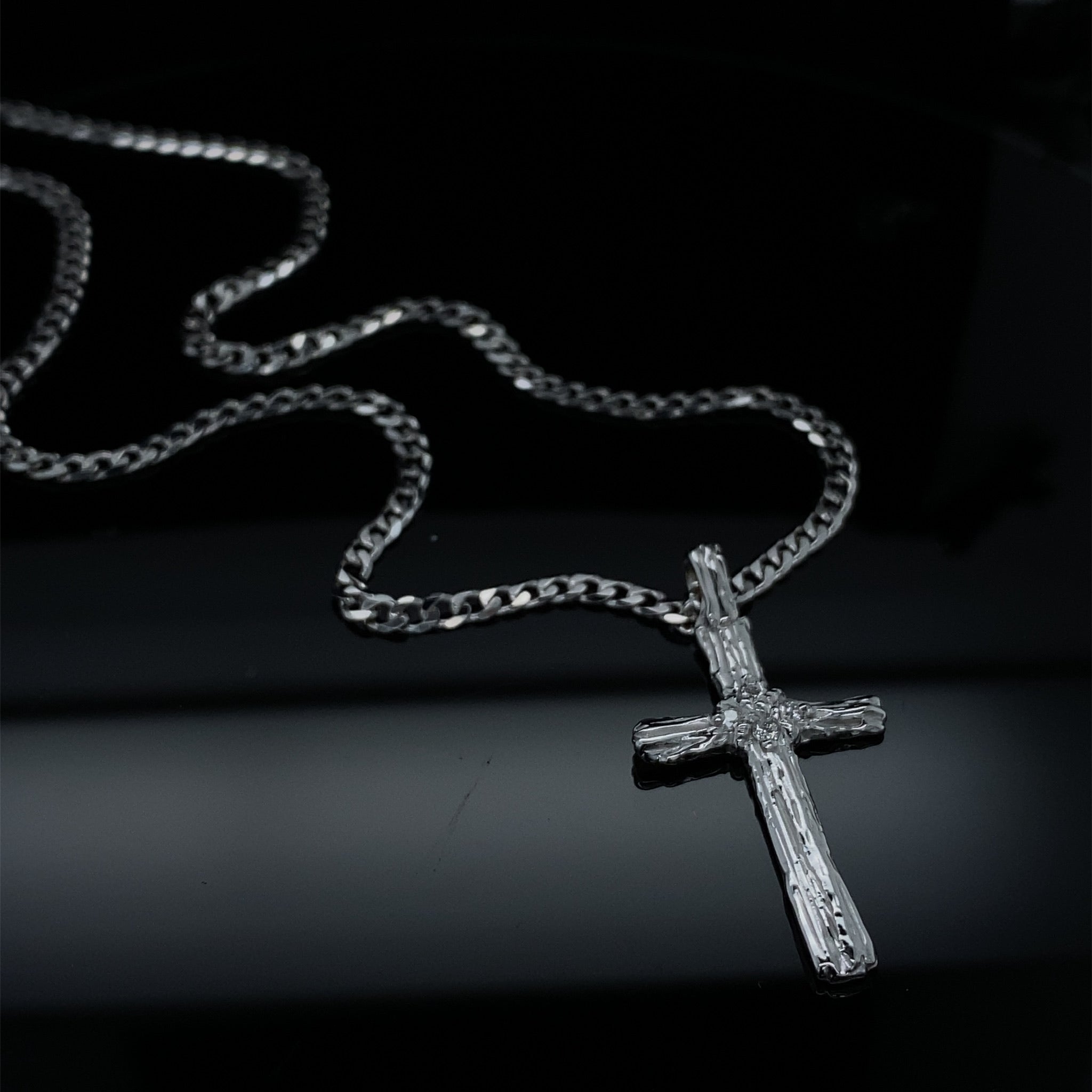 Diamond Driftwood Cross Necklace in 14k White Gold