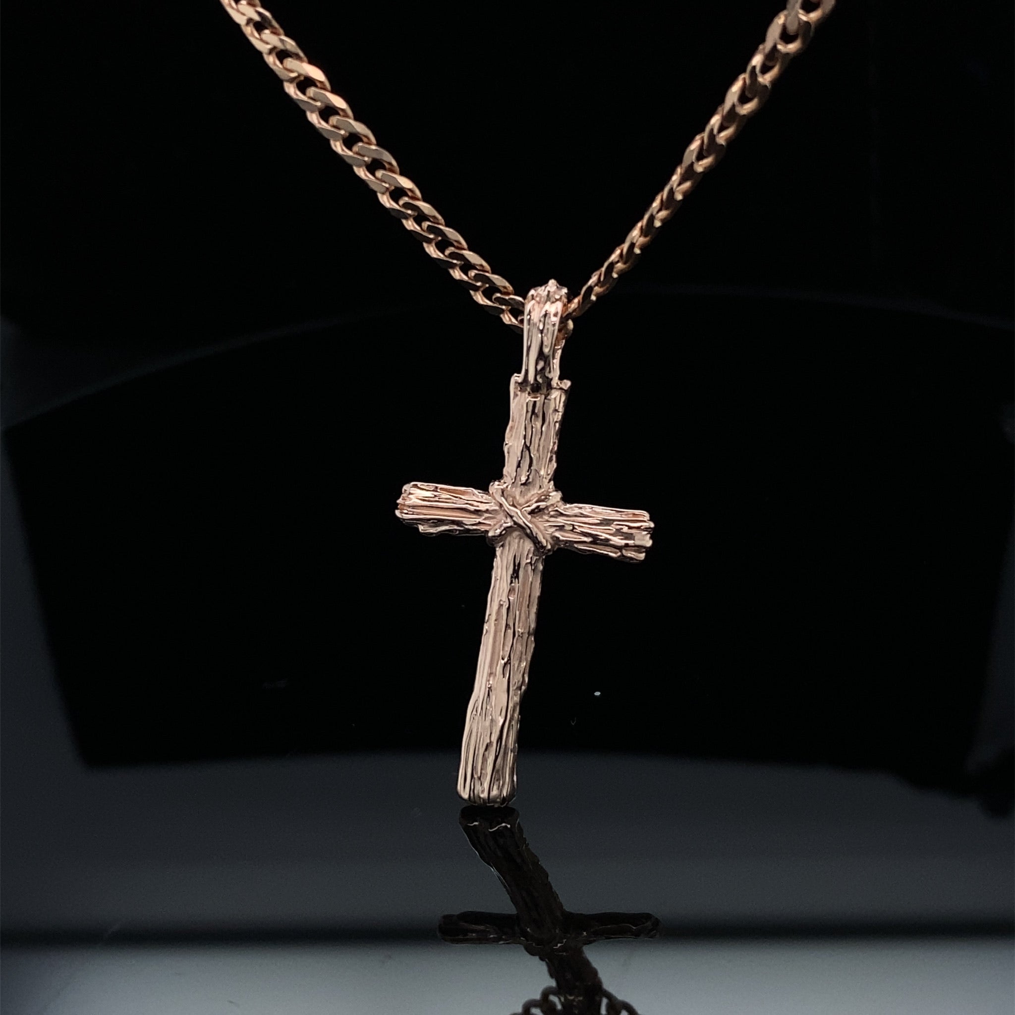 Hand Carved Rose Gold Driftwood Cross