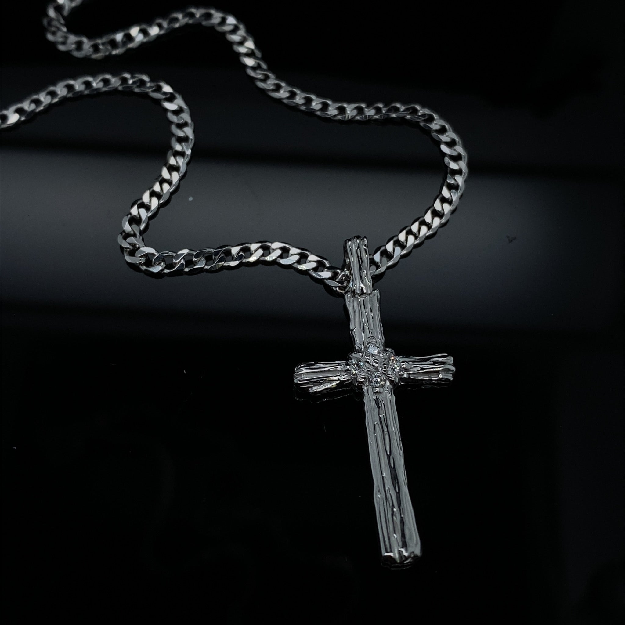 Diamond Driftwood Cross Necklace in 14k White Gold