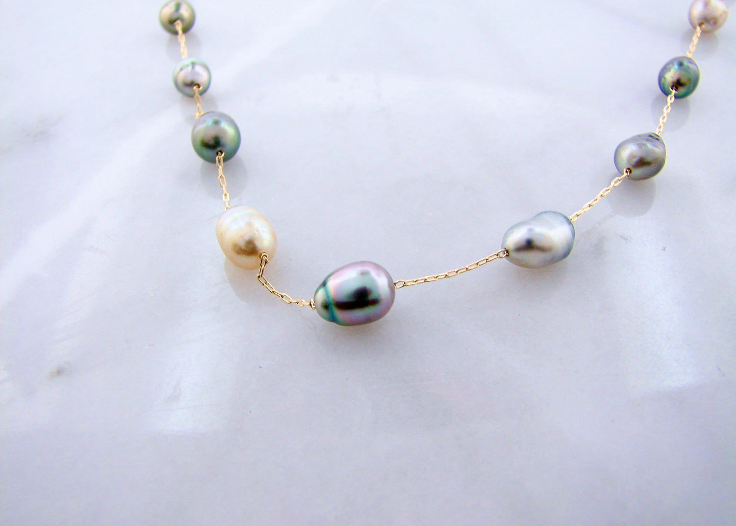 4.5-5.5mm 19 Tahitian Kesh Pearl 14K Yellow Gold 18" Pearl Necklace