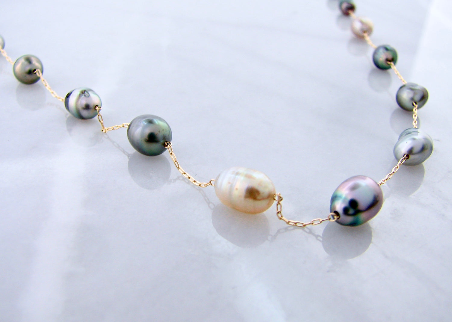 4.5-5.5mm 19 Tahitian Kesh Pearl 14K Yellow Gold 18" Pearl Necklace