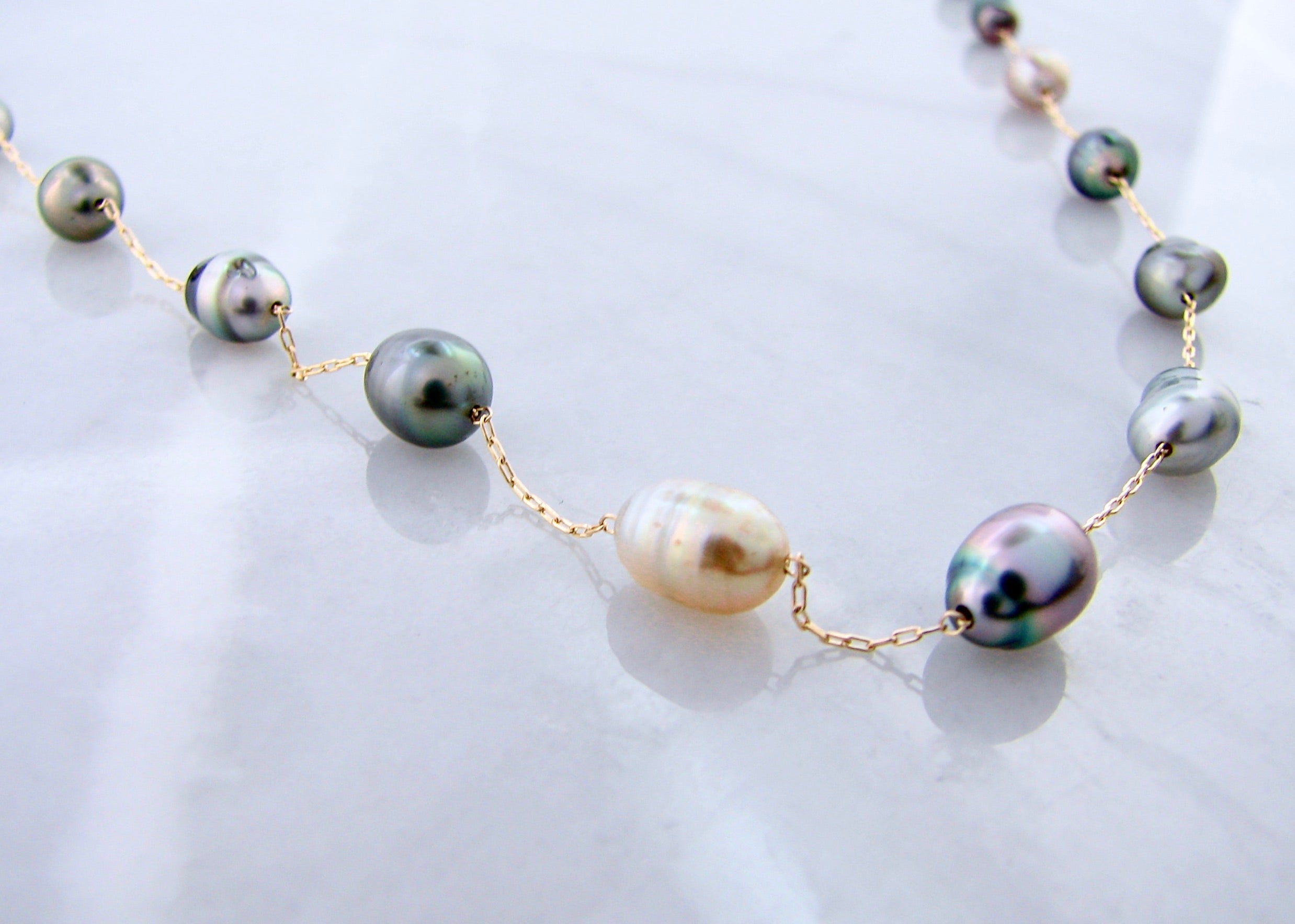 4.5-5.5mm 19 Tahitian Kesh Pearl 14K Yellow Gold 18" Pearl Necklace