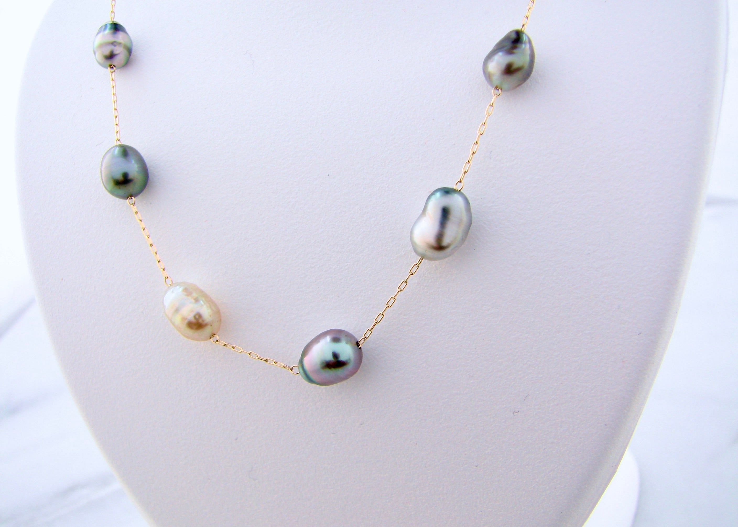 4.5-5.5mm 19 Tahitian Kesh Pearl 14K Yellow Gold 18" Pearl Necklace
