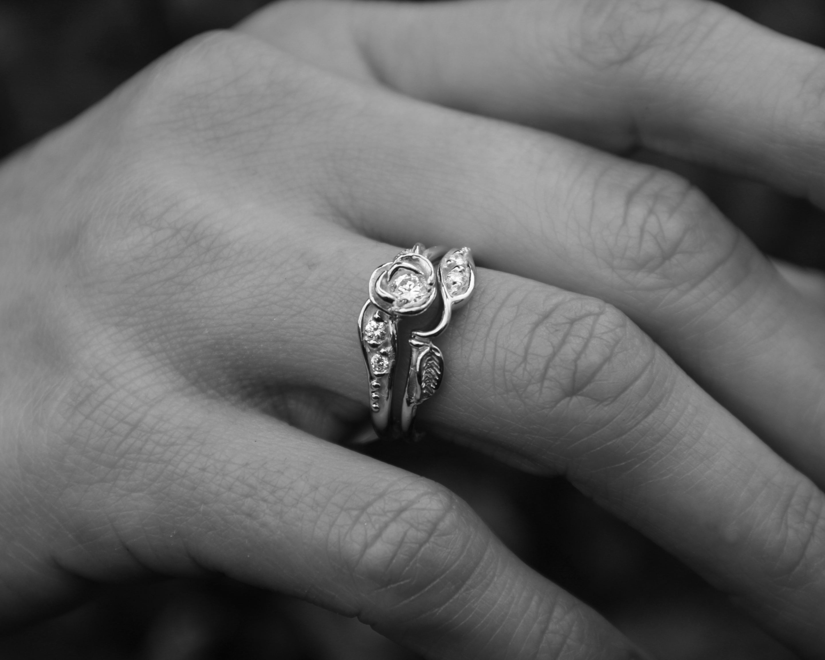 Diamond White Gold Wedding Ring Set, Prize Tea Rose