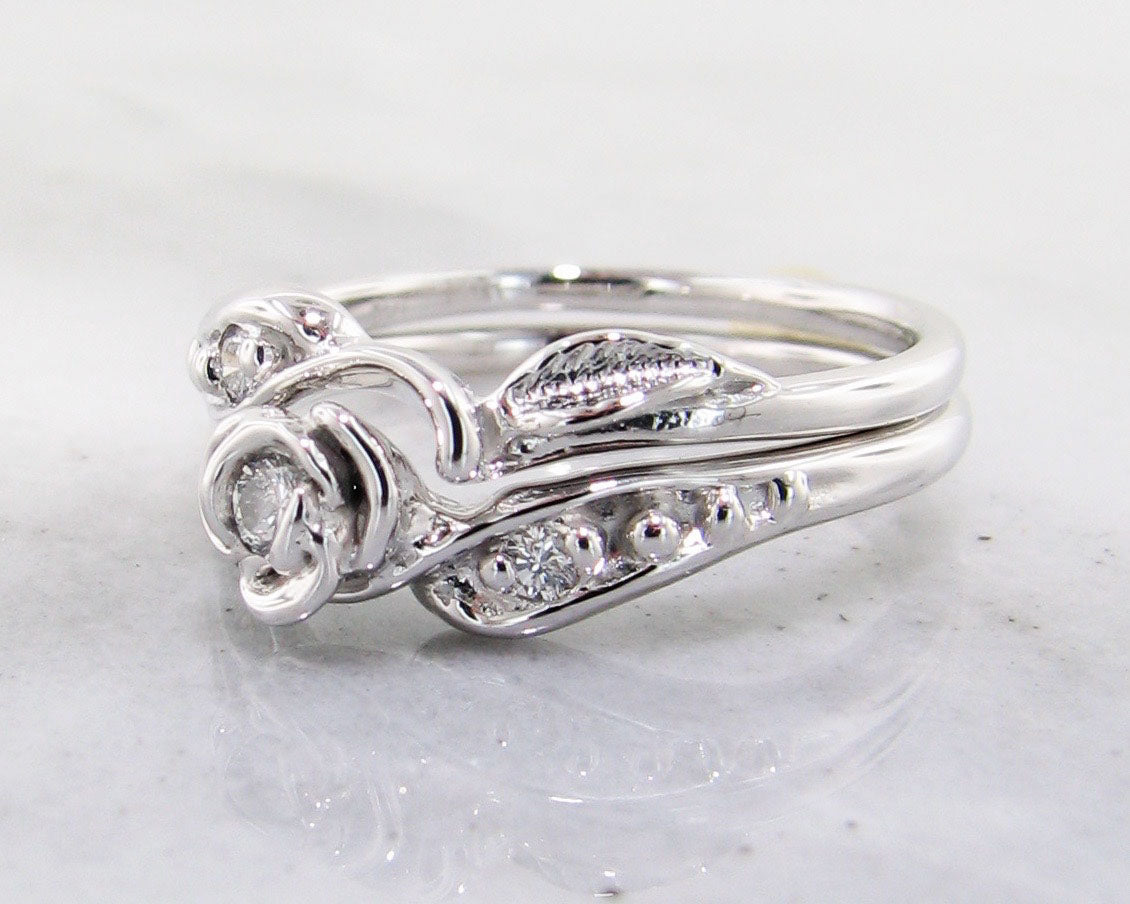 Diamond White Gold Wedding Set, Tea Rose