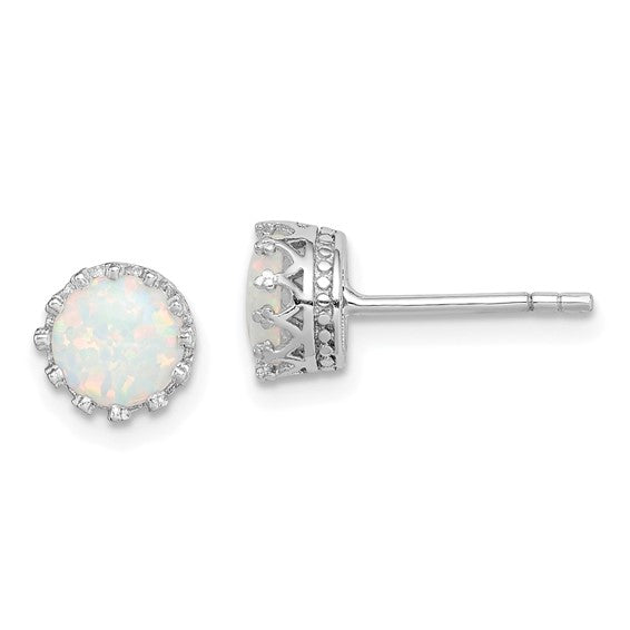 Silver Created Opal Earring Studs