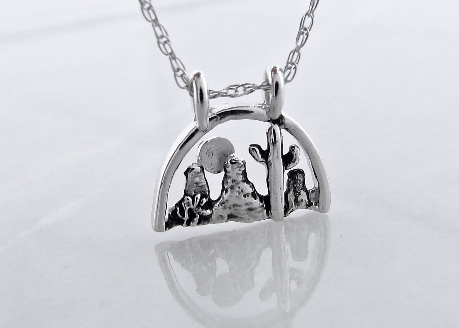 Desert Scape Silver Necklace, Mini Landscape Desert Southwest
