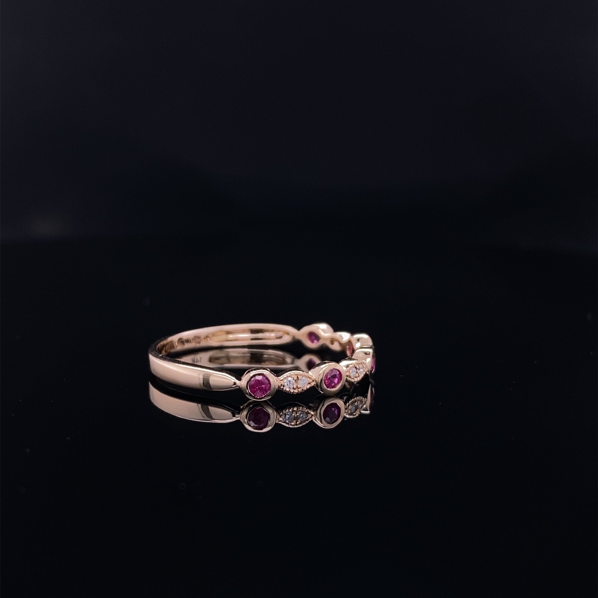 Rose Gold Ruby & Diamond Milgrain Band