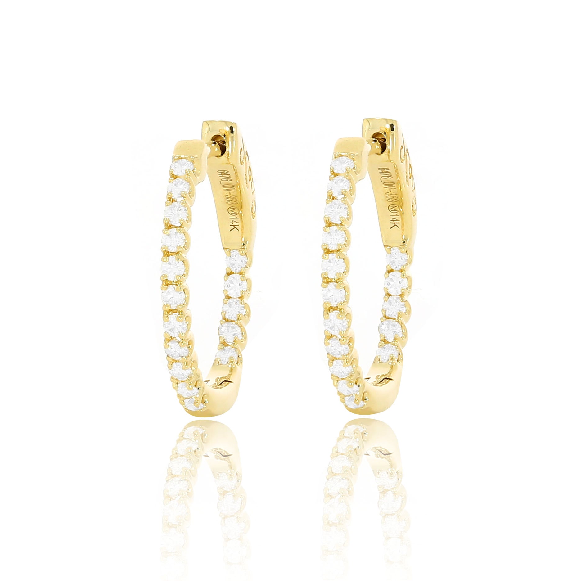 Golden Locking Diamond Oval Hoop Earrings