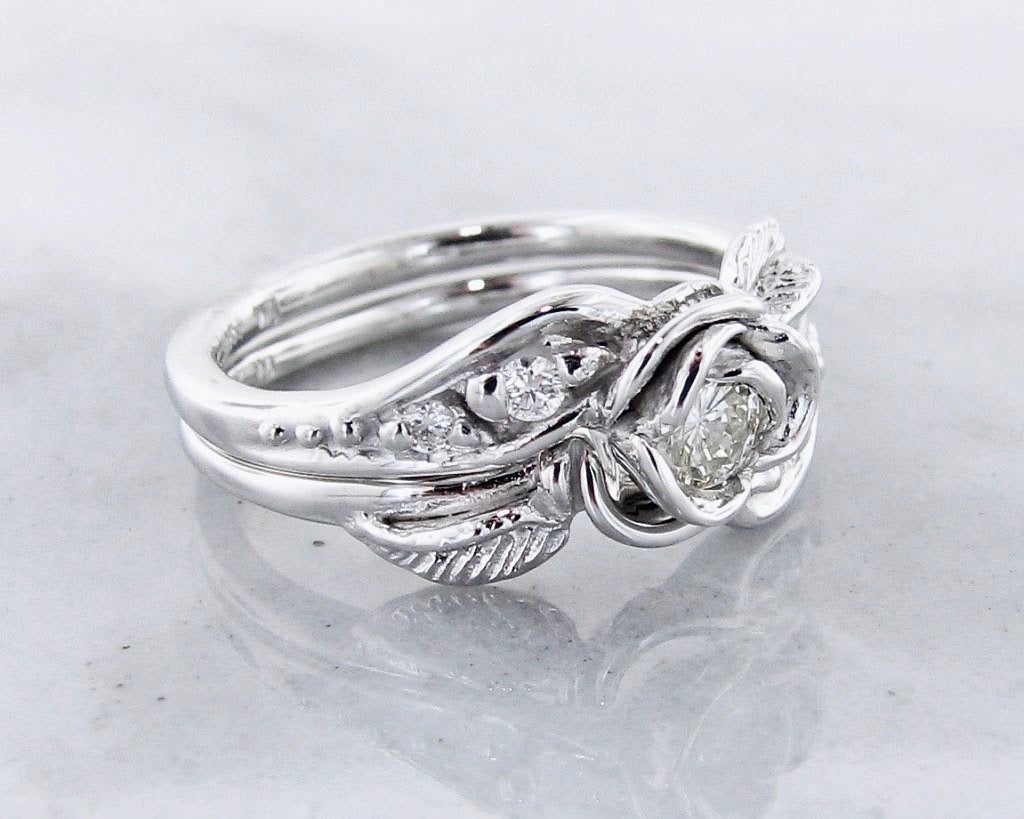 Diamond White Gold Wedding Ring Set, Prize Tea Rose