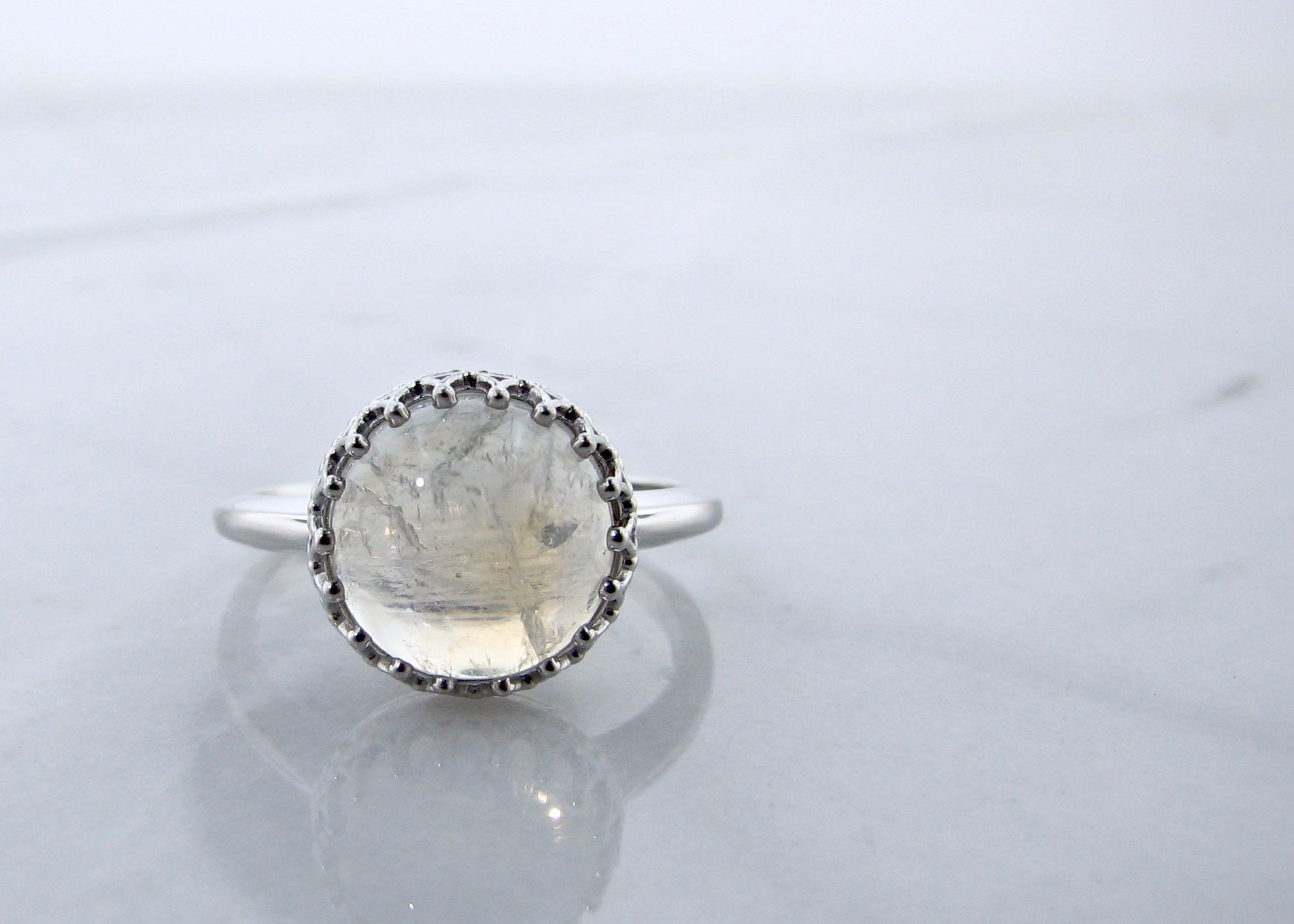 Silver 10mm Moonstone Ring, Marrakesh