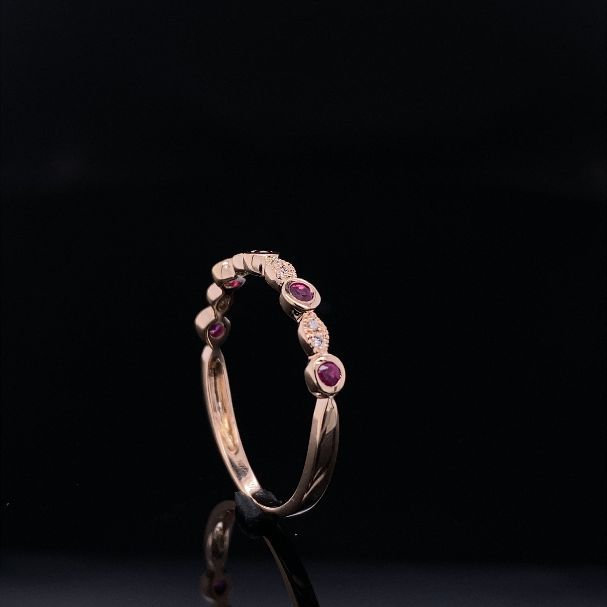 Rose Gold Ruby & Diamond Milgrain Band