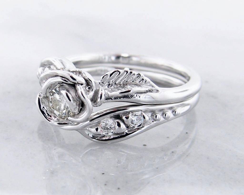 Diamond White Gold Wedding Ring Set, Prize Tea Rose