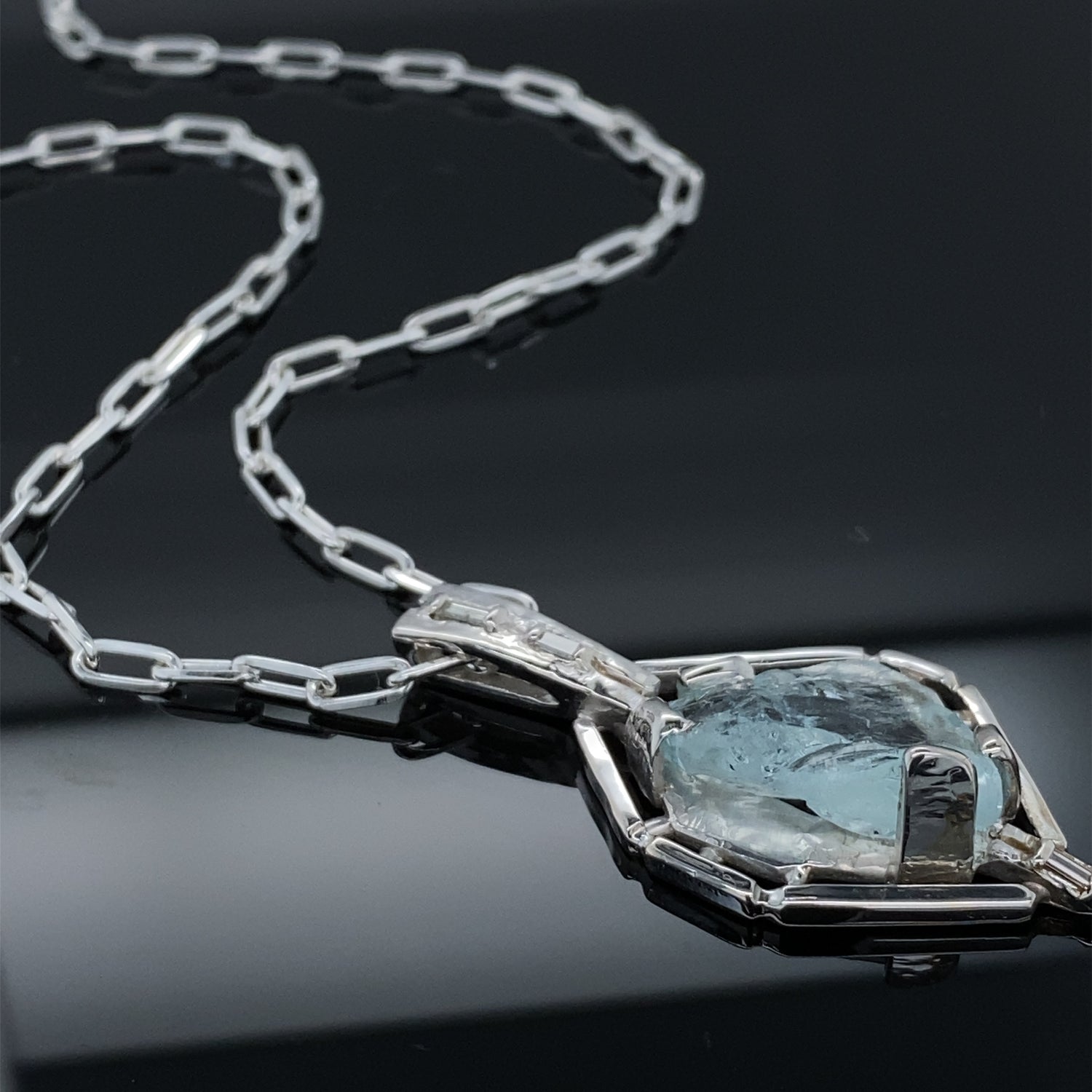 7.8ct AQ .11ct dia Clear Springs Raw Aquamarine and Diamond Pendant