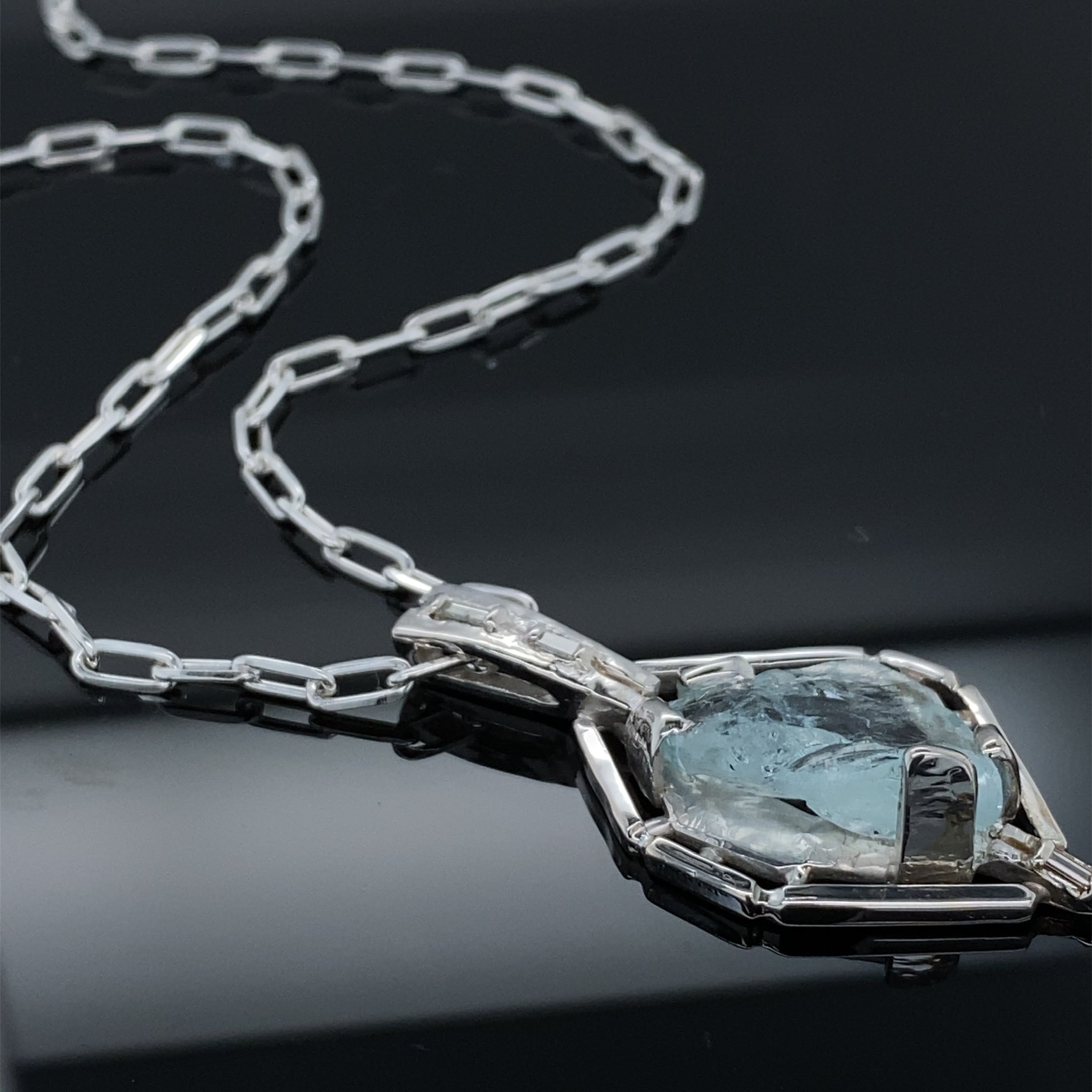 Clear Springs Raw Aquamarine - Diamond Pendant