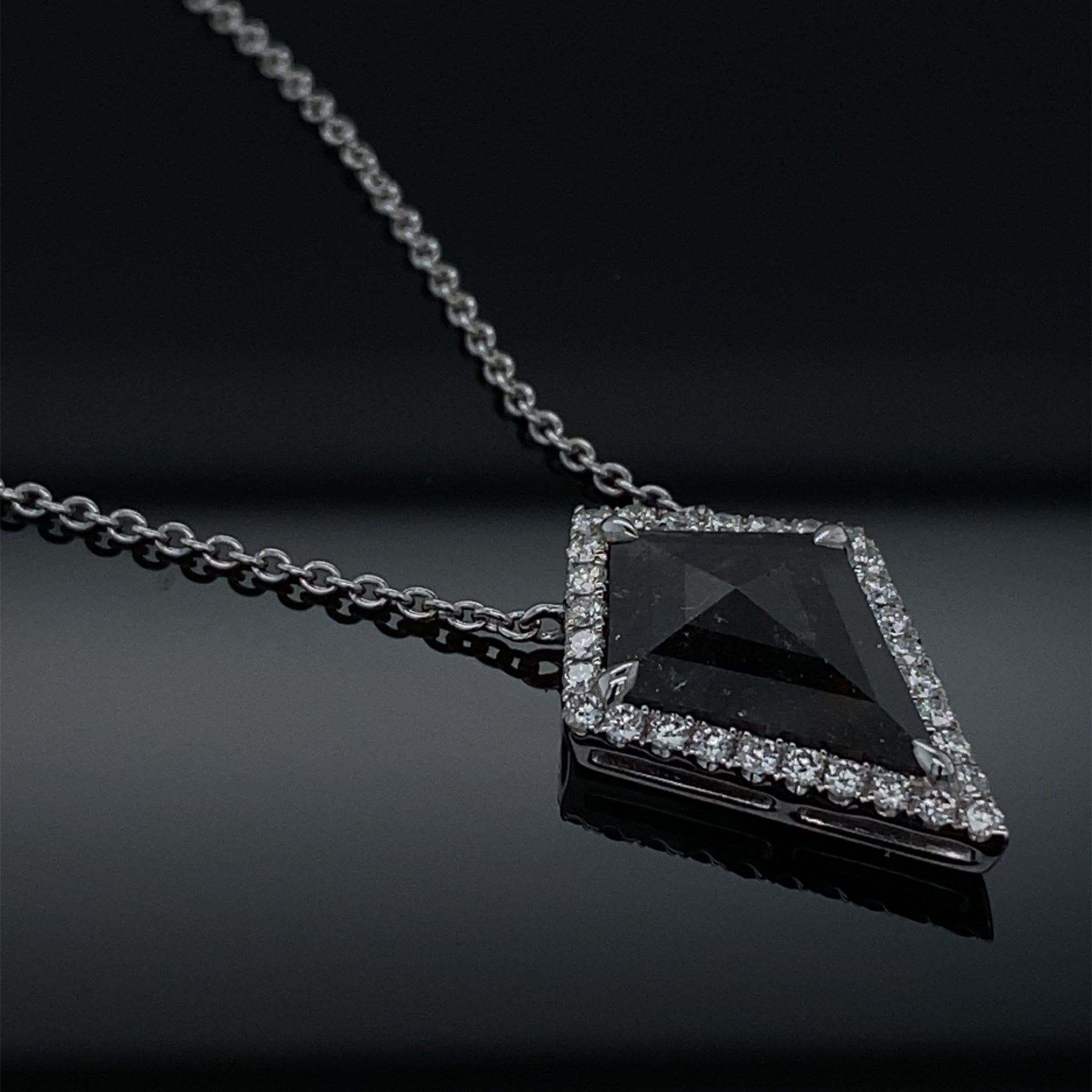 Apex 1.57CTW Black Salt and Pepper Rustic Kite Shape Rose Cut Diamond  Necklace