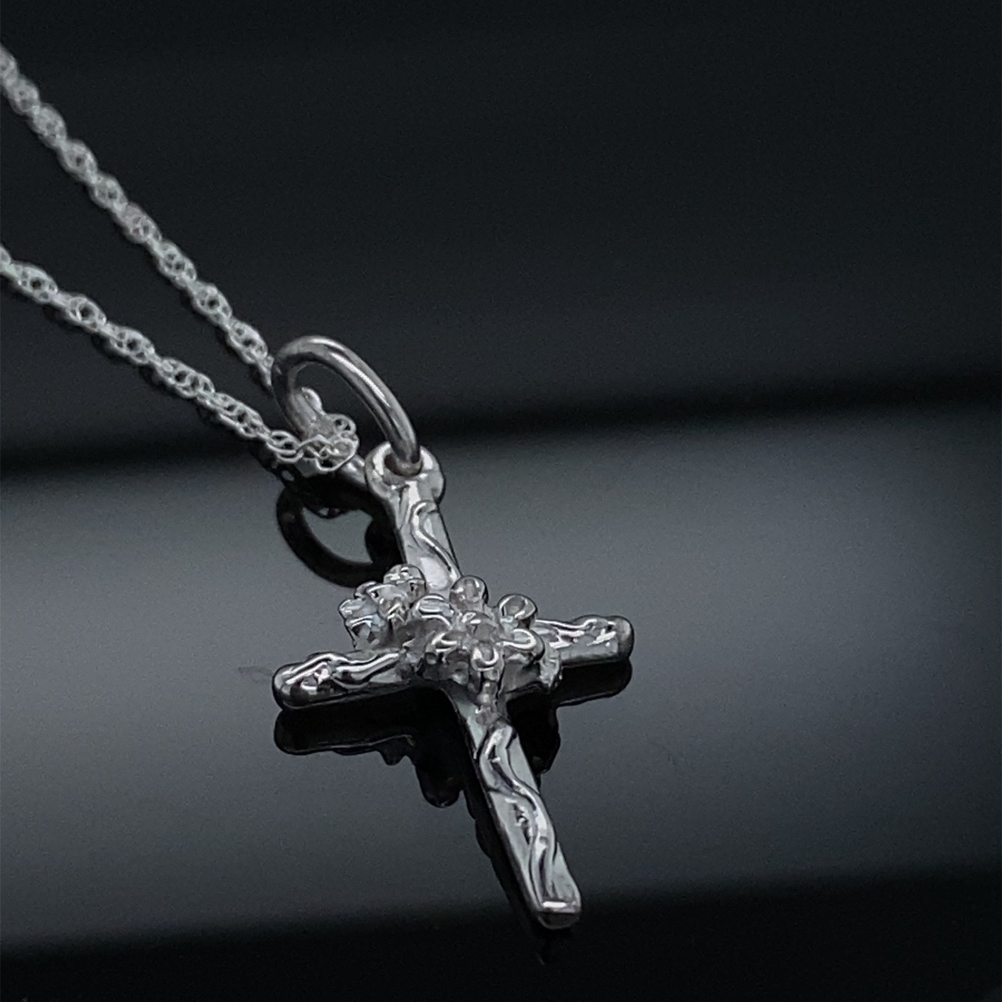 Silver Cross Necklace, Daisy Vine