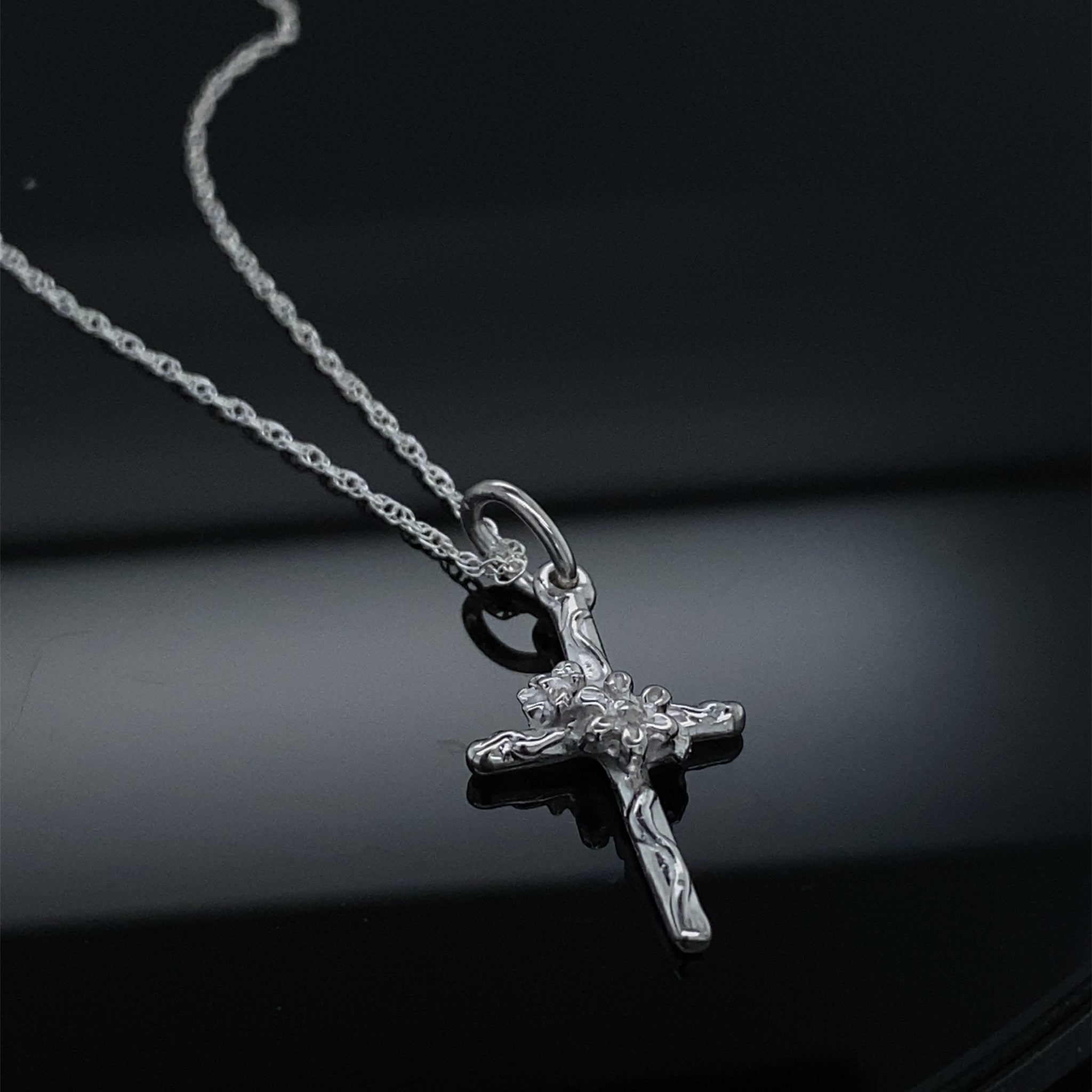 Silver Cross Necklace, Daisy Vine