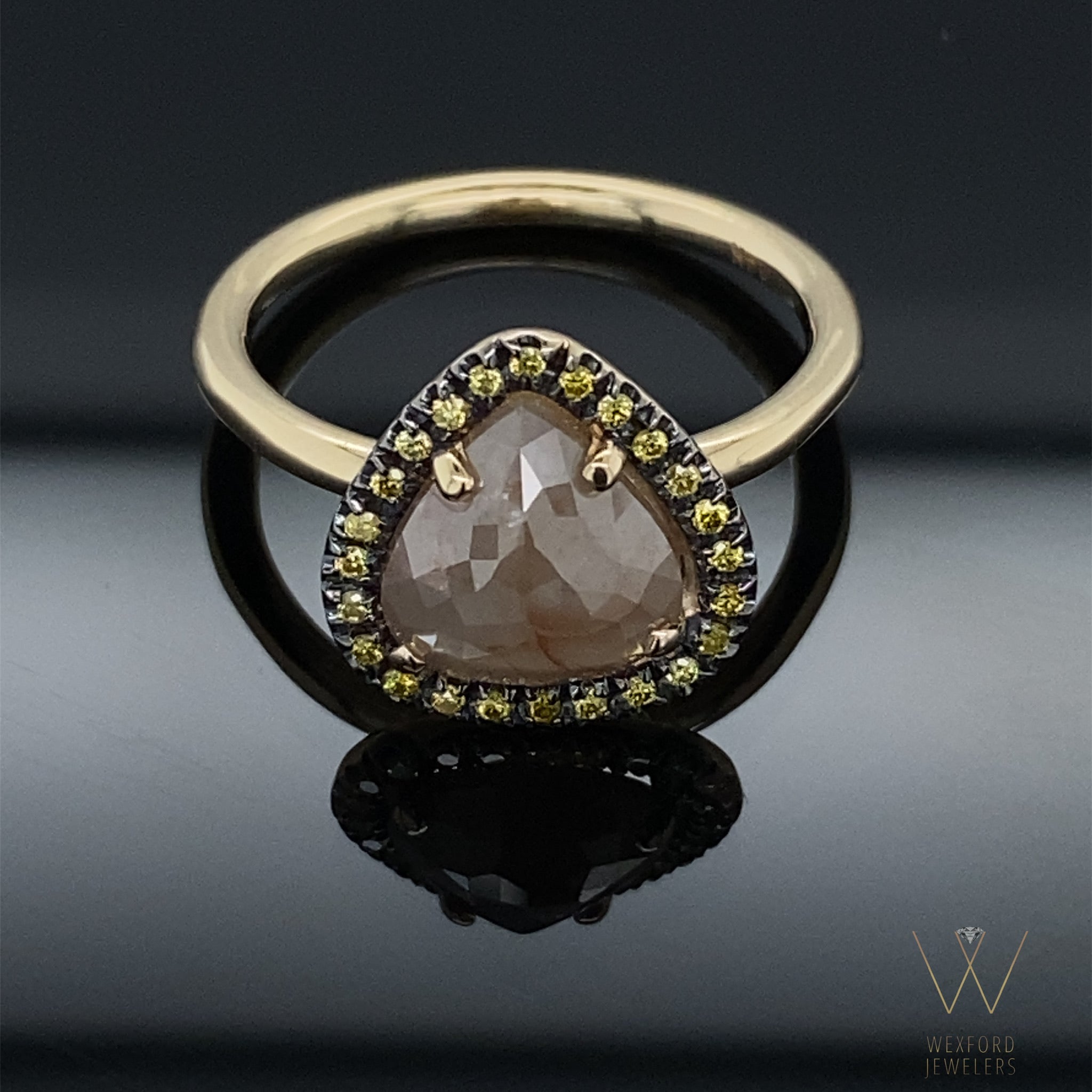 1.71ct Perfectly Imperfect Pear Rough Diamond Halo 14k Yellow Gold Engagement Ring