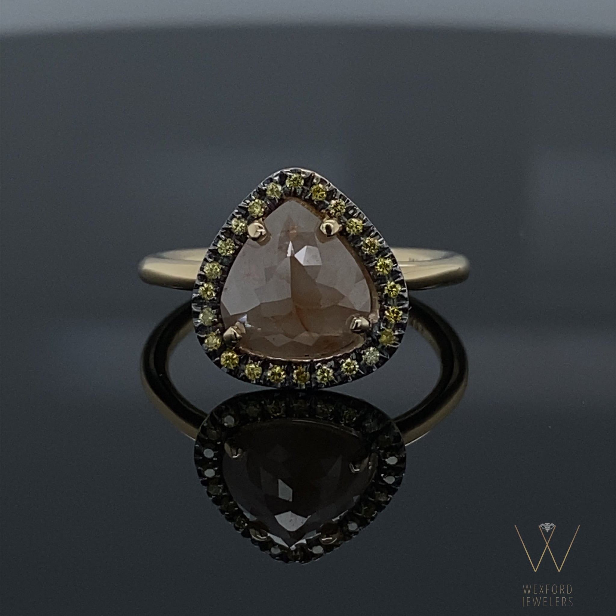 1.71ct Perfectly Imperfect Pear Rough Diamond Halo 14k Yellow Gold Engagement Ring