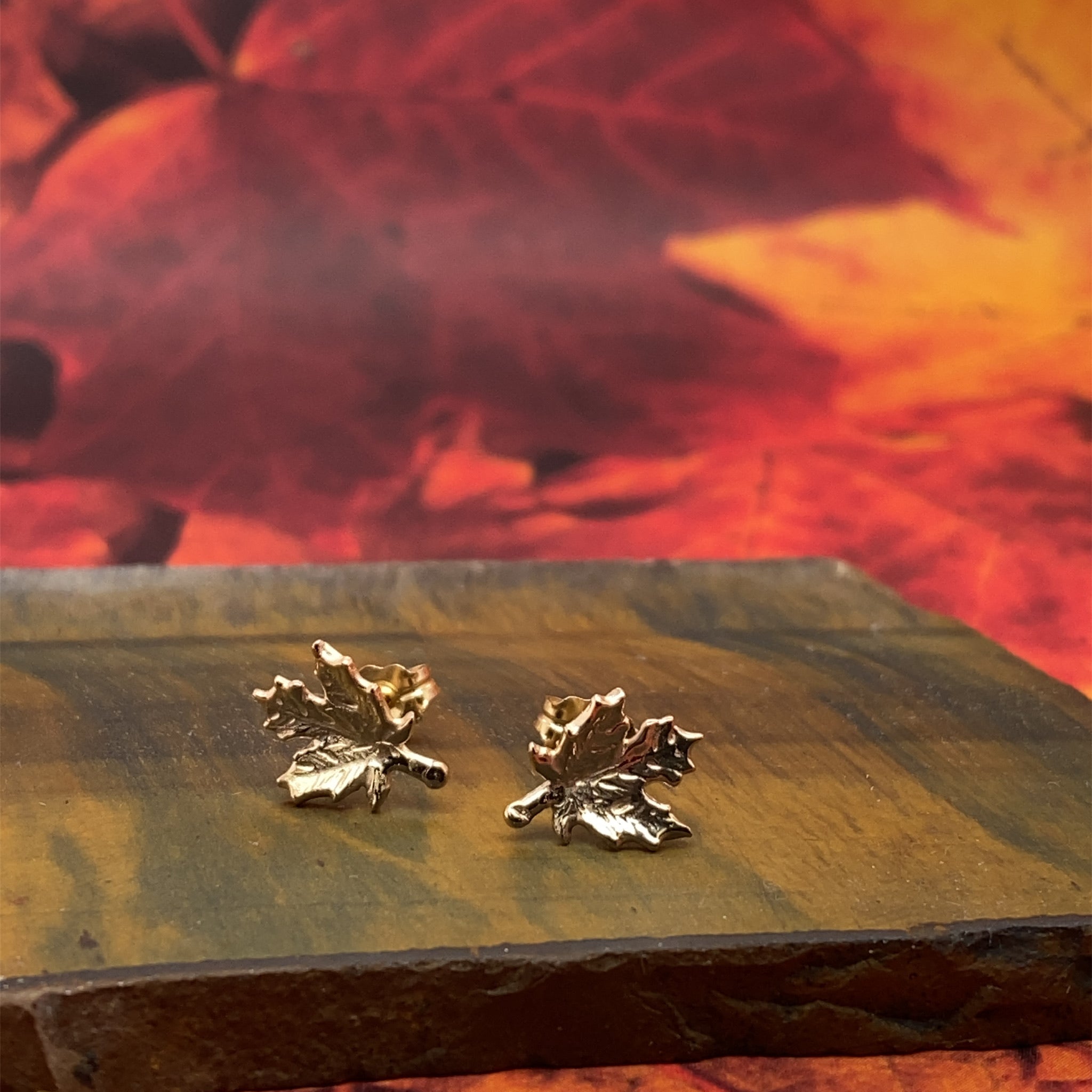 Yellow Gold Maple Leaf Stud Earrings