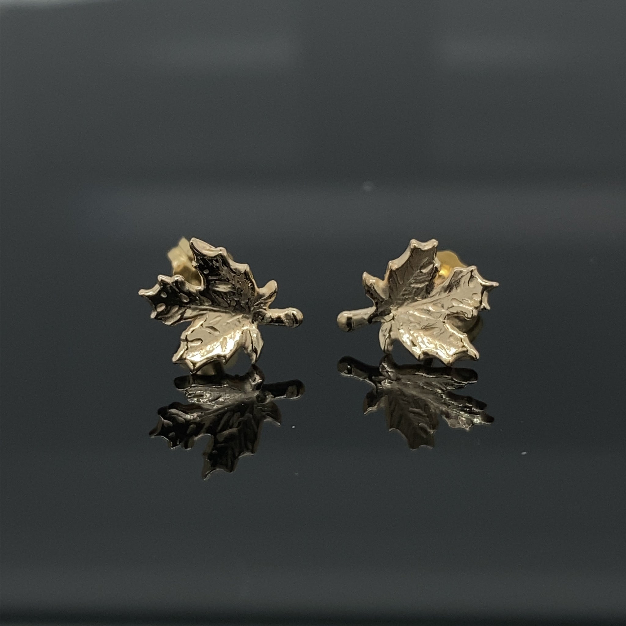 Yellow Gold Maple Leaf Stud Earrings