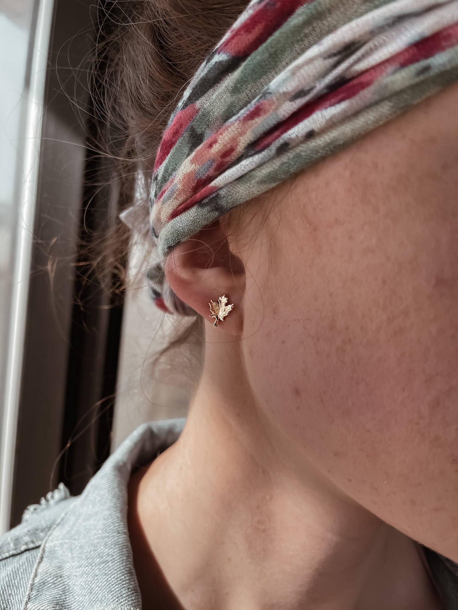 Yellow Gold Maple Leaf Stud Earrings