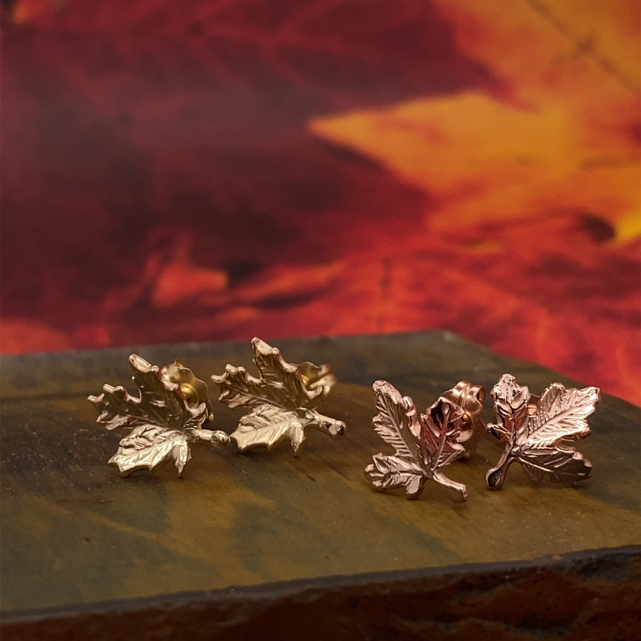 Yellow Gold Maple Leaf Stud Earrings