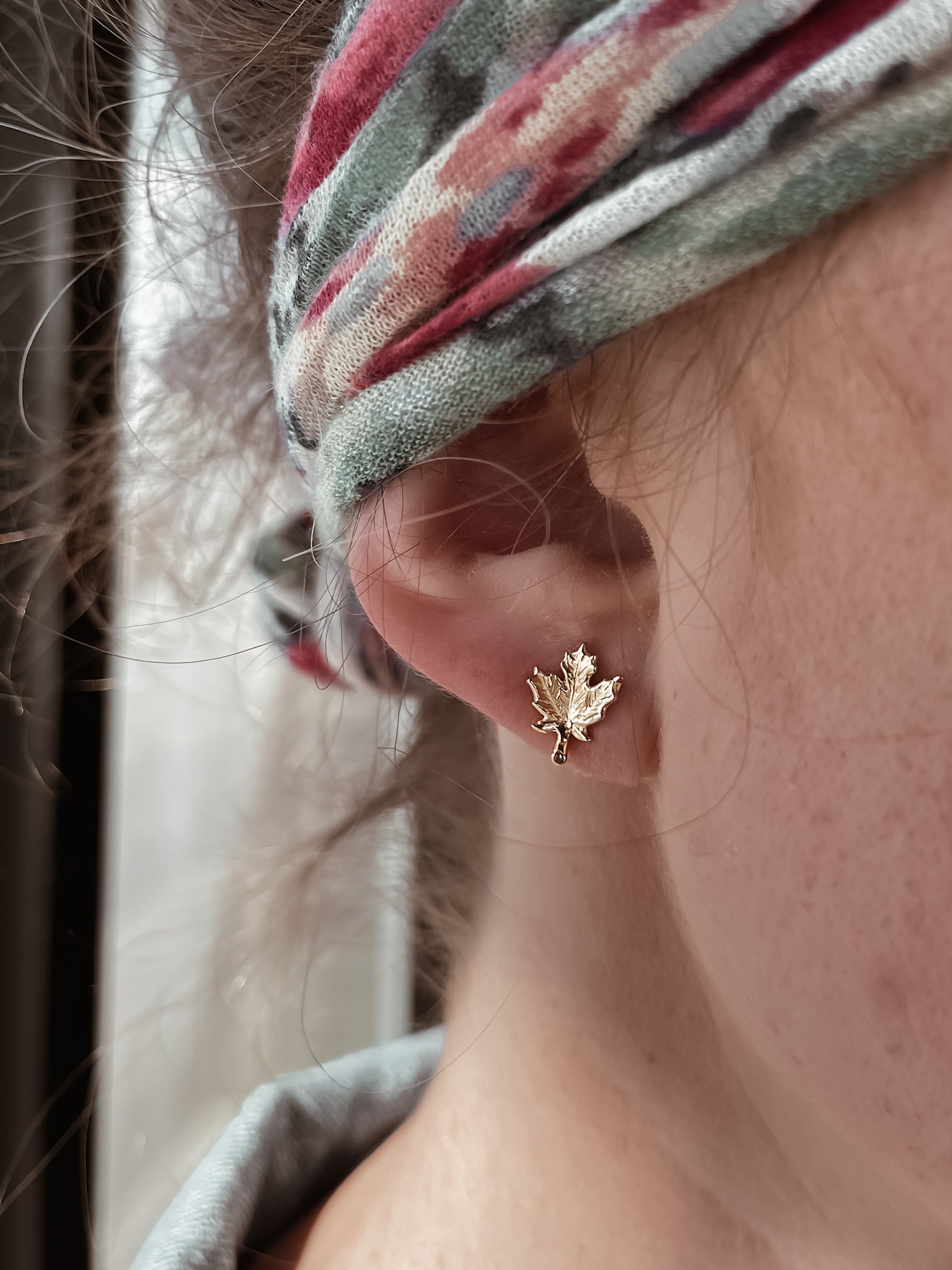 Yellow Gold Maple Leaf Stud Earrings
