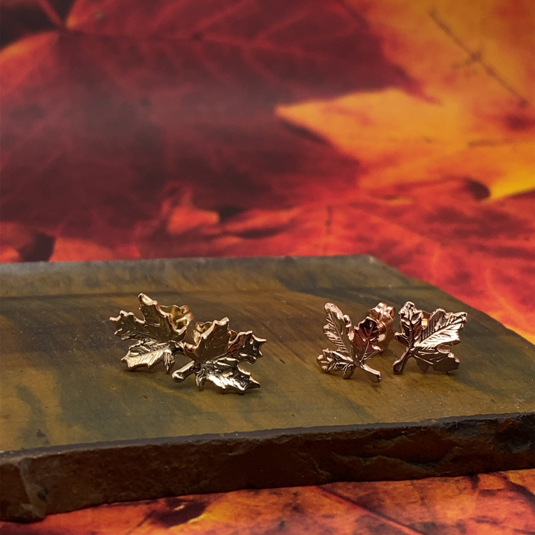 Yellow Gold Maple Leaf Stud Earrings