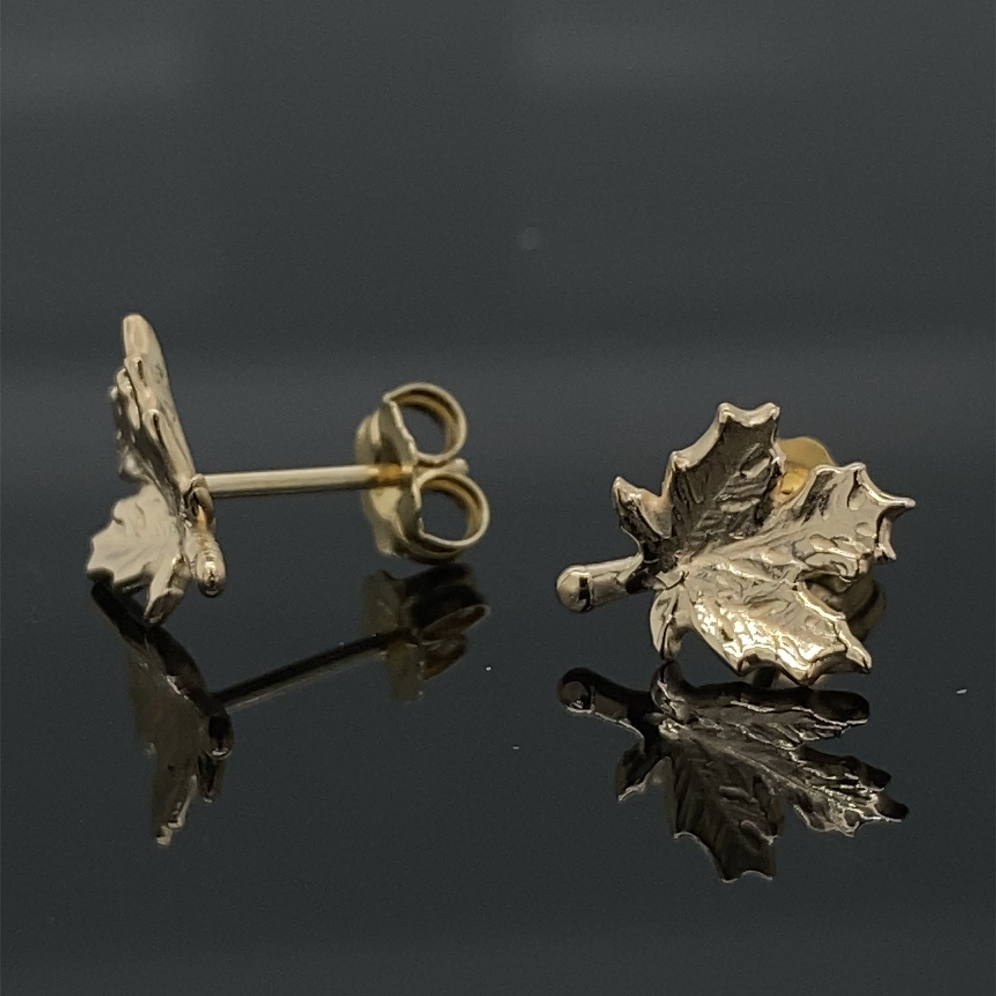 Yellow Gold Maple Leaf Stud Earrings