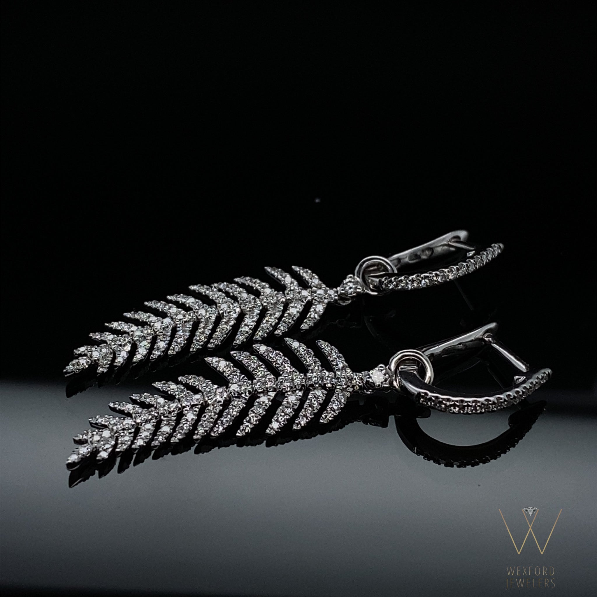 .63CT Dangling Diamond Feather Earrings 18k White Gold