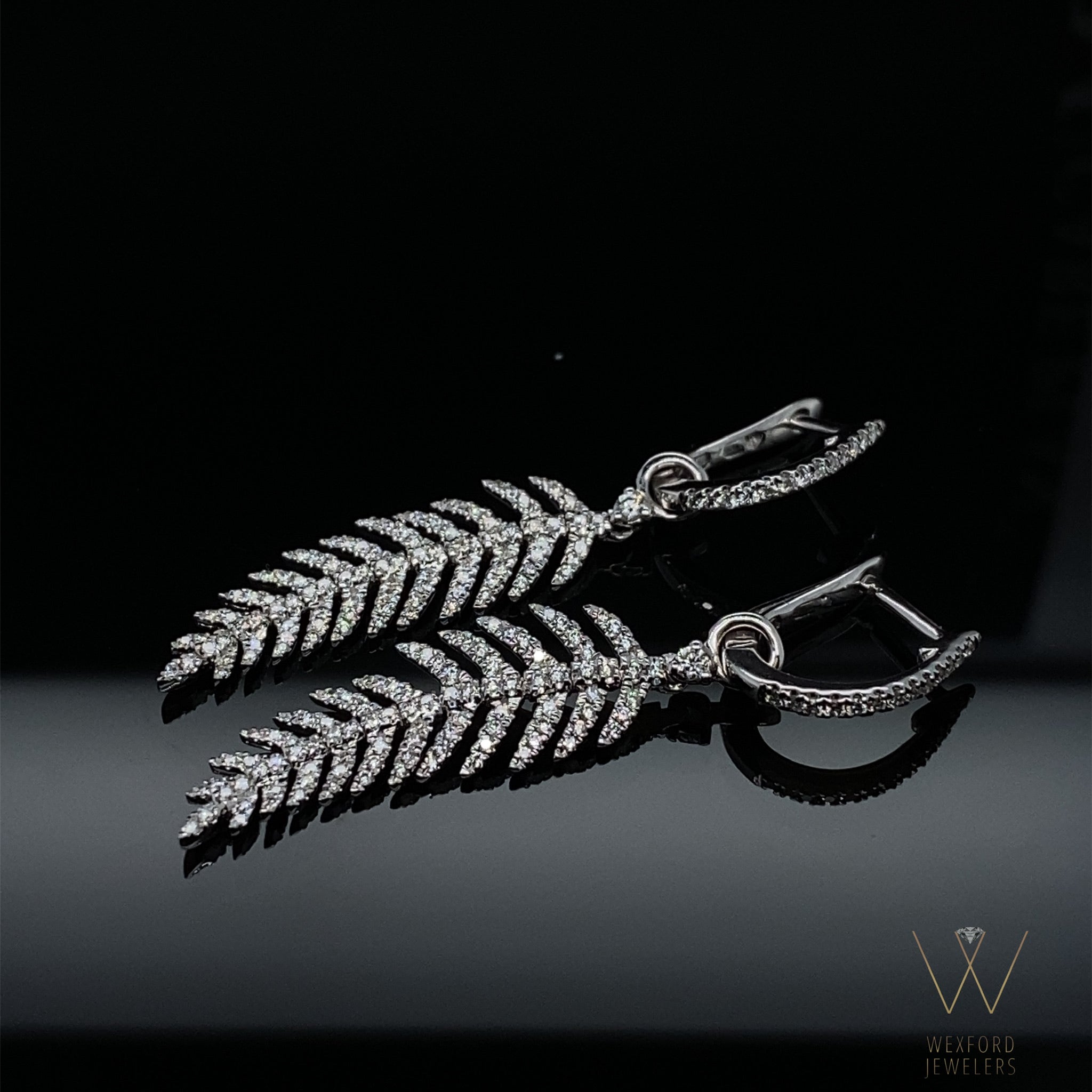 .63CT Dangling Diamond Feather Earrings 18k White Gold