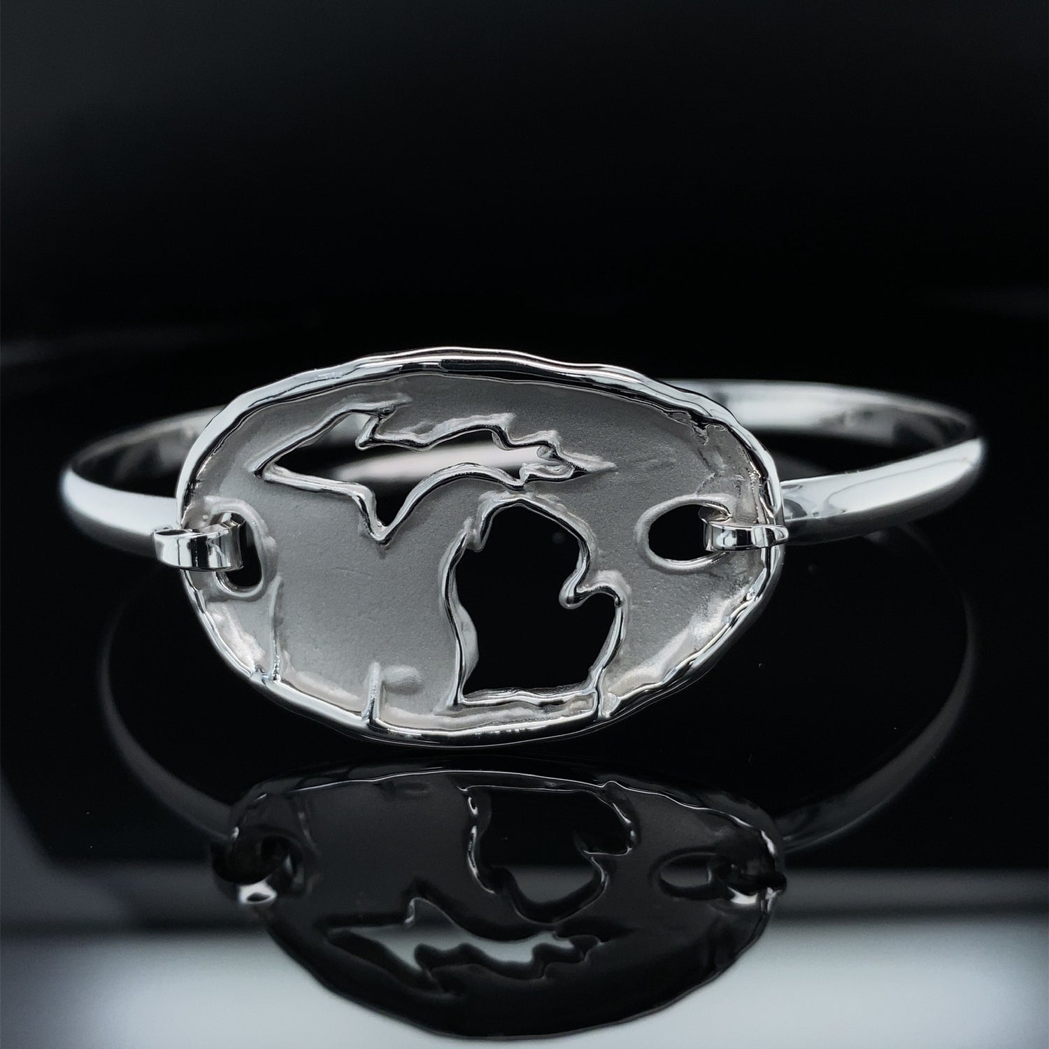 Hand Carved Michigan Bangle Bracelet in Silver